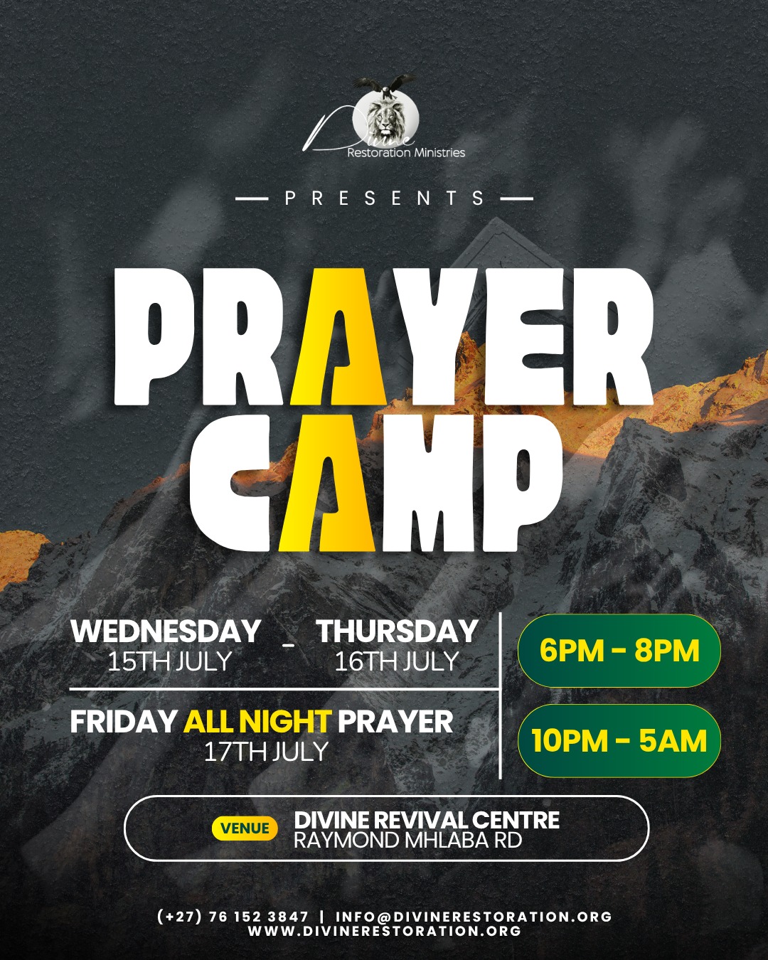 Divine Restoration Ministries Facebook ad: PRAYER CAMP IS HERE!