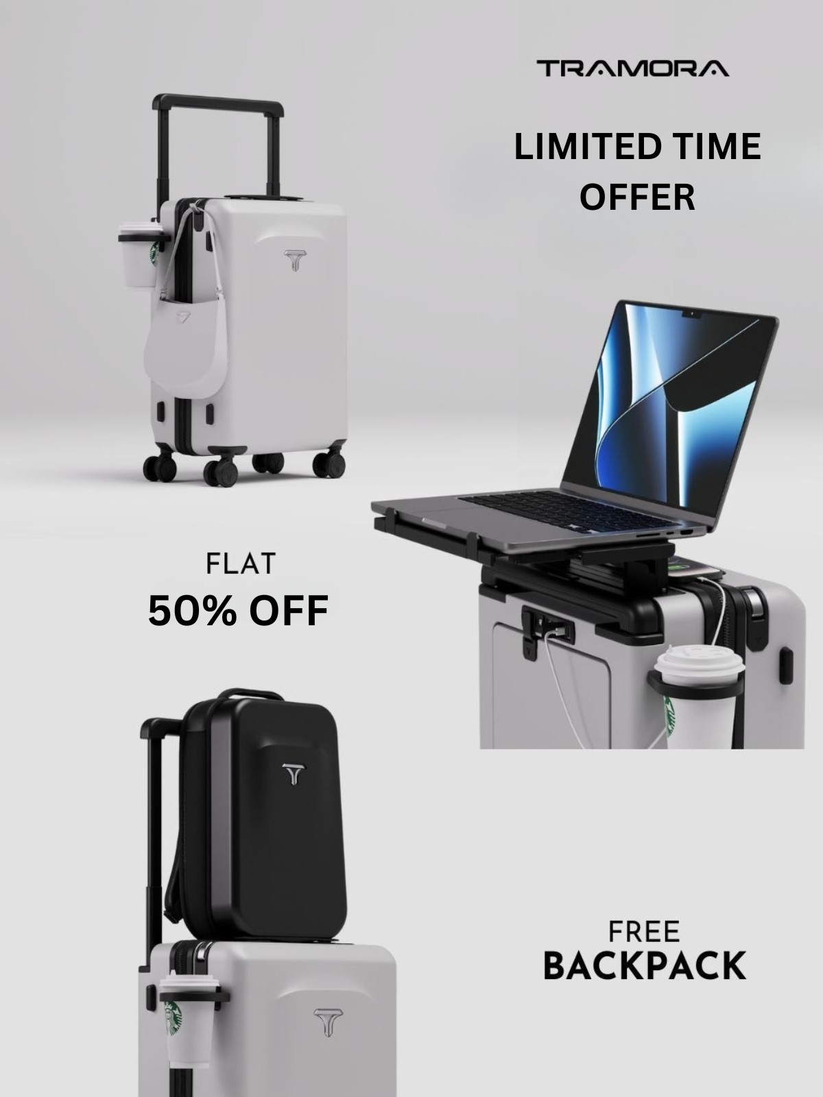 Tramora India Facebook ad: 50% OFF + FREE Backpack