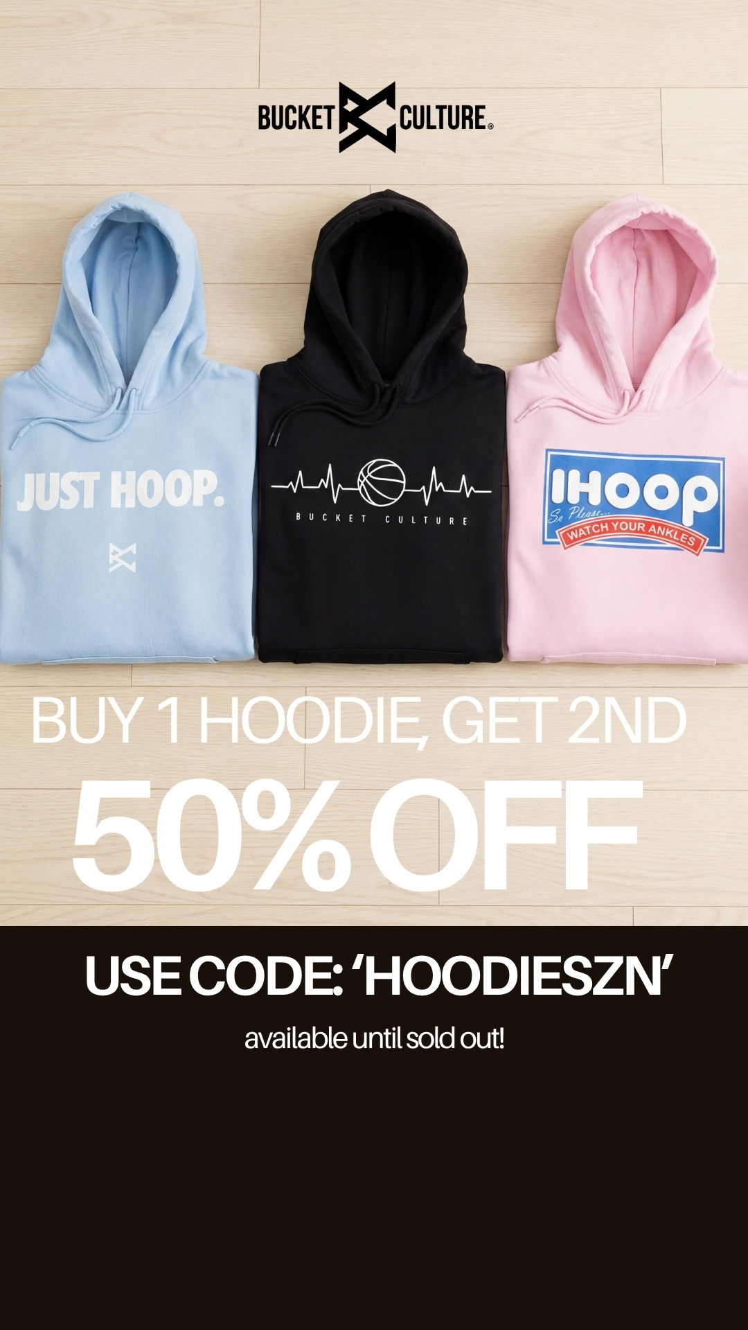 Bucket Culture Facebook ad: BOGO 50% OFF!