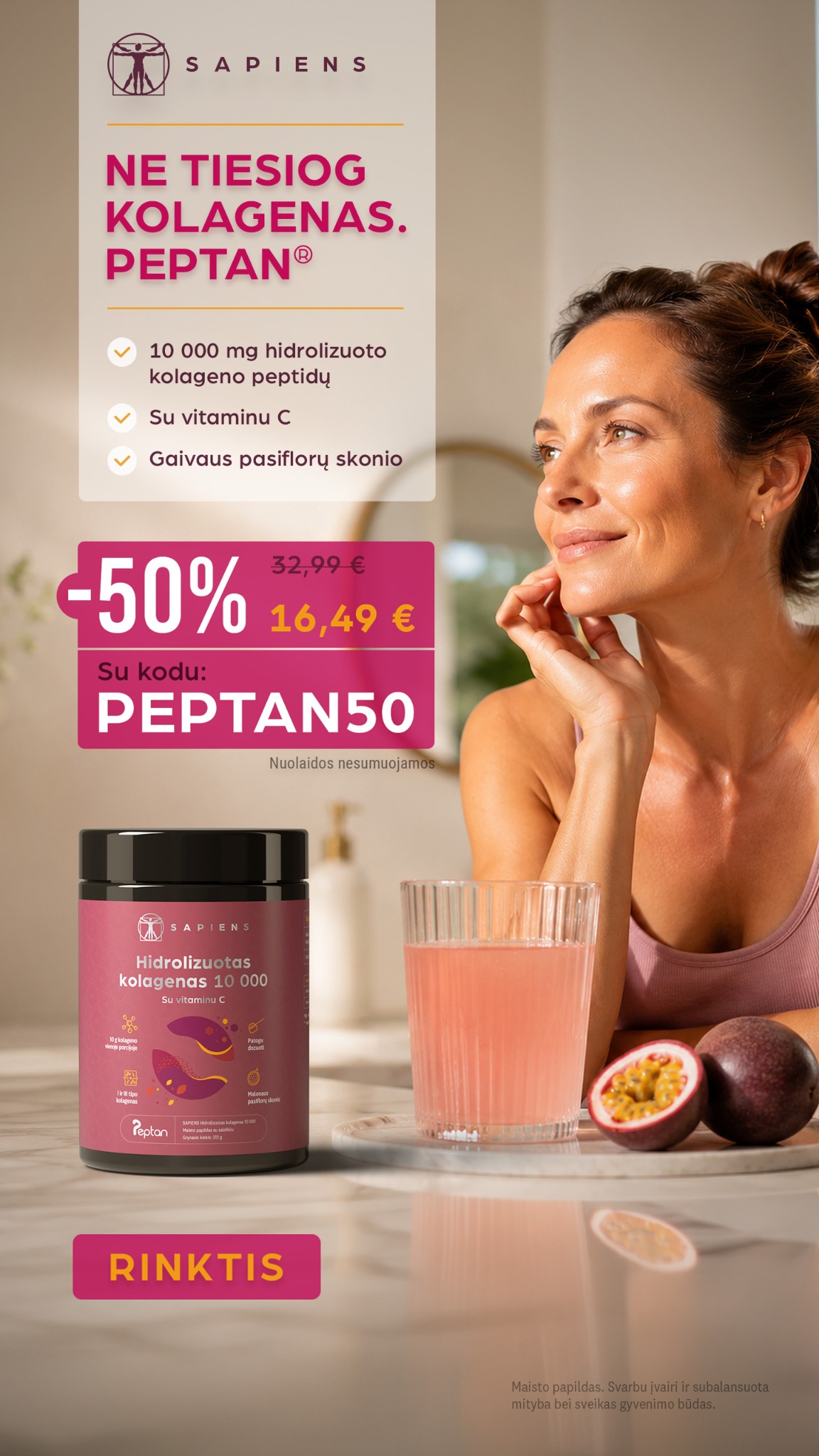 Sapiens Facebook ad: Peptan kolageno peptidai | -50 %