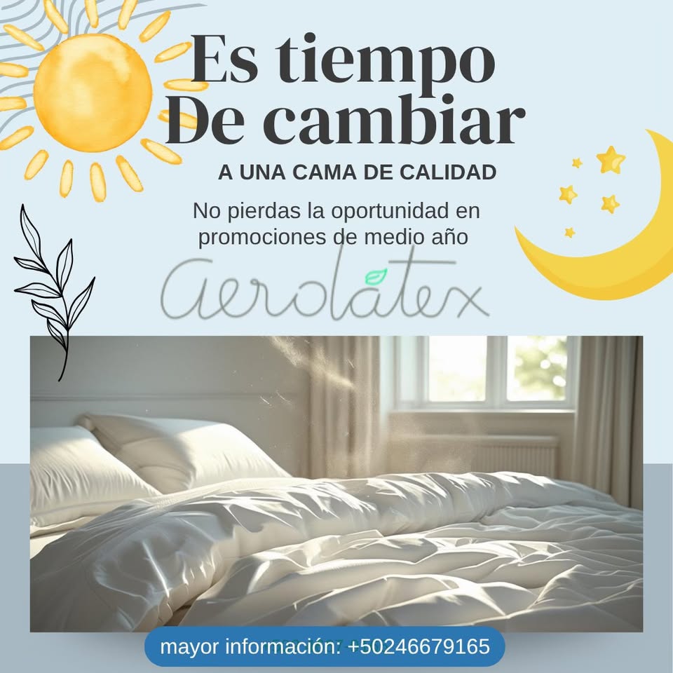 Aerolatex Facebook ad: Colchones, almohadas y productos terapéuticos, 100 % de…