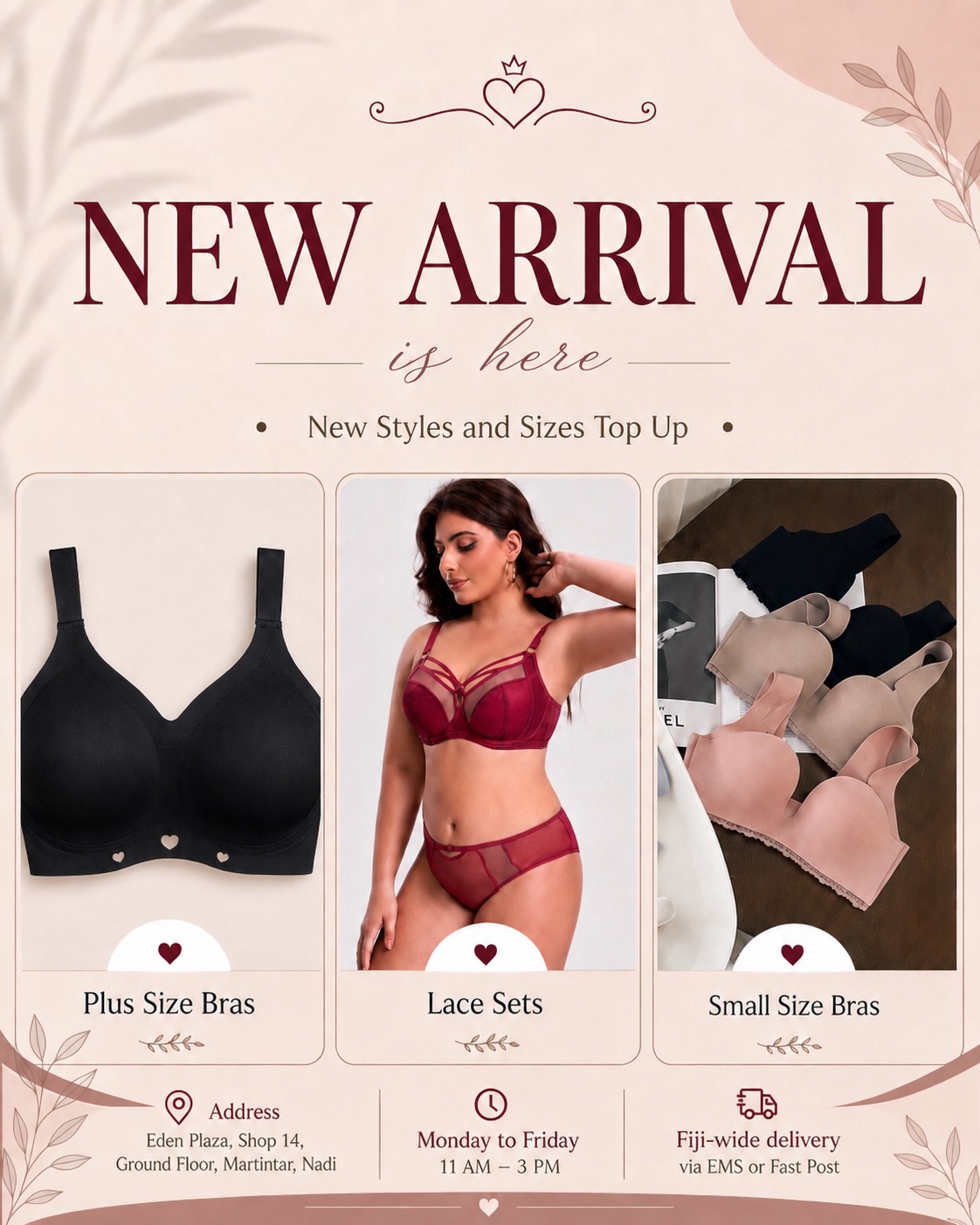 Lingerie Boutique in Fiji Facebook ad: More Styles, More Sizes, Your Perfect Fit