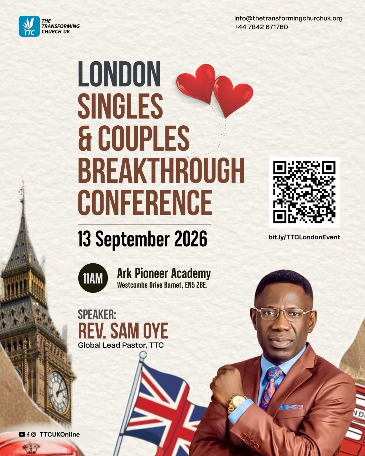 Rev Sam Oye Facebook ad: LONDON SINGLES & COUPLES BREAKTHROUGH CONFERENCE 2026