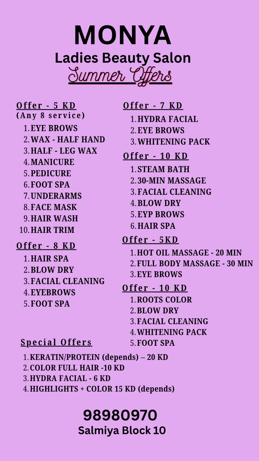 Monya.Salon Facebook ad: Summer offers