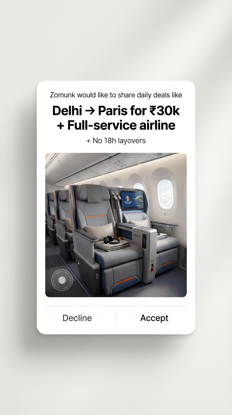 Zomunk Facebook ad: Fly Abroad for Half the Price