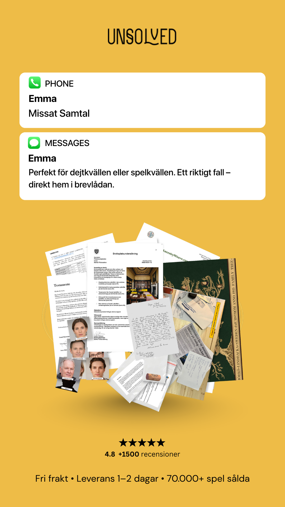 ARKIV by Unsolved - Mordgåtor att lösa hemma Facebook ad: Beställ en mordgåta till bästa spelkvällen