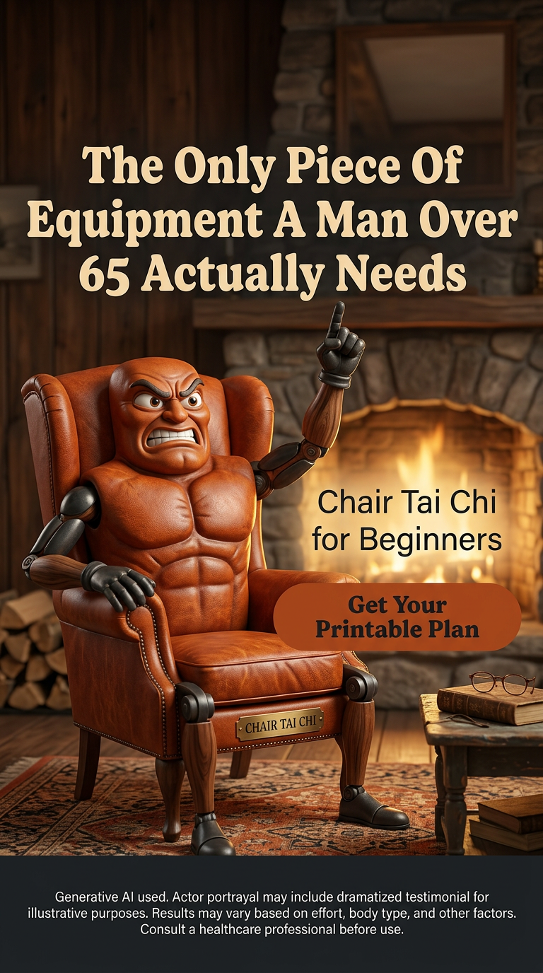 28 Days Chair Tai Chi Challenge Facebook ad: 7 min practice. Real-world strength.