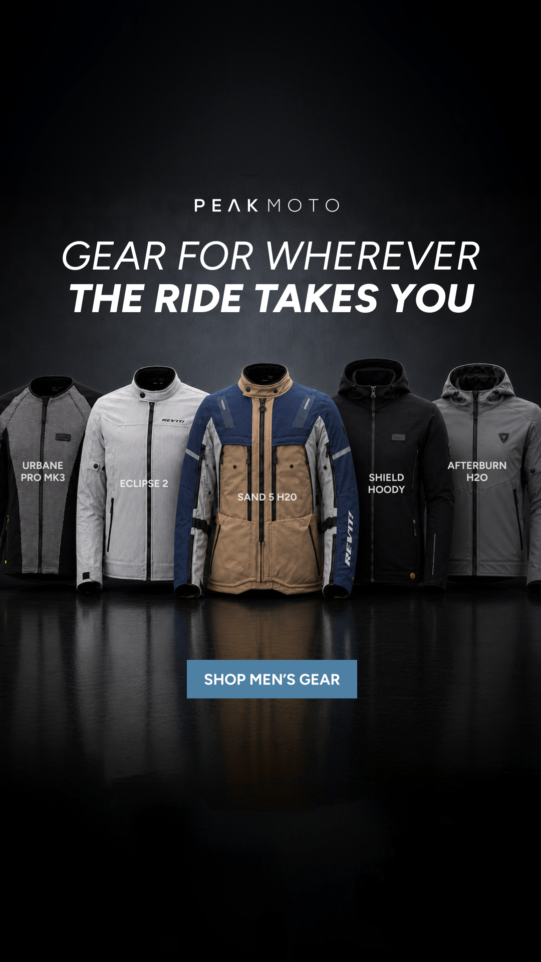 PEAK MOTO Facebook ad: Premium Gear Starts Here