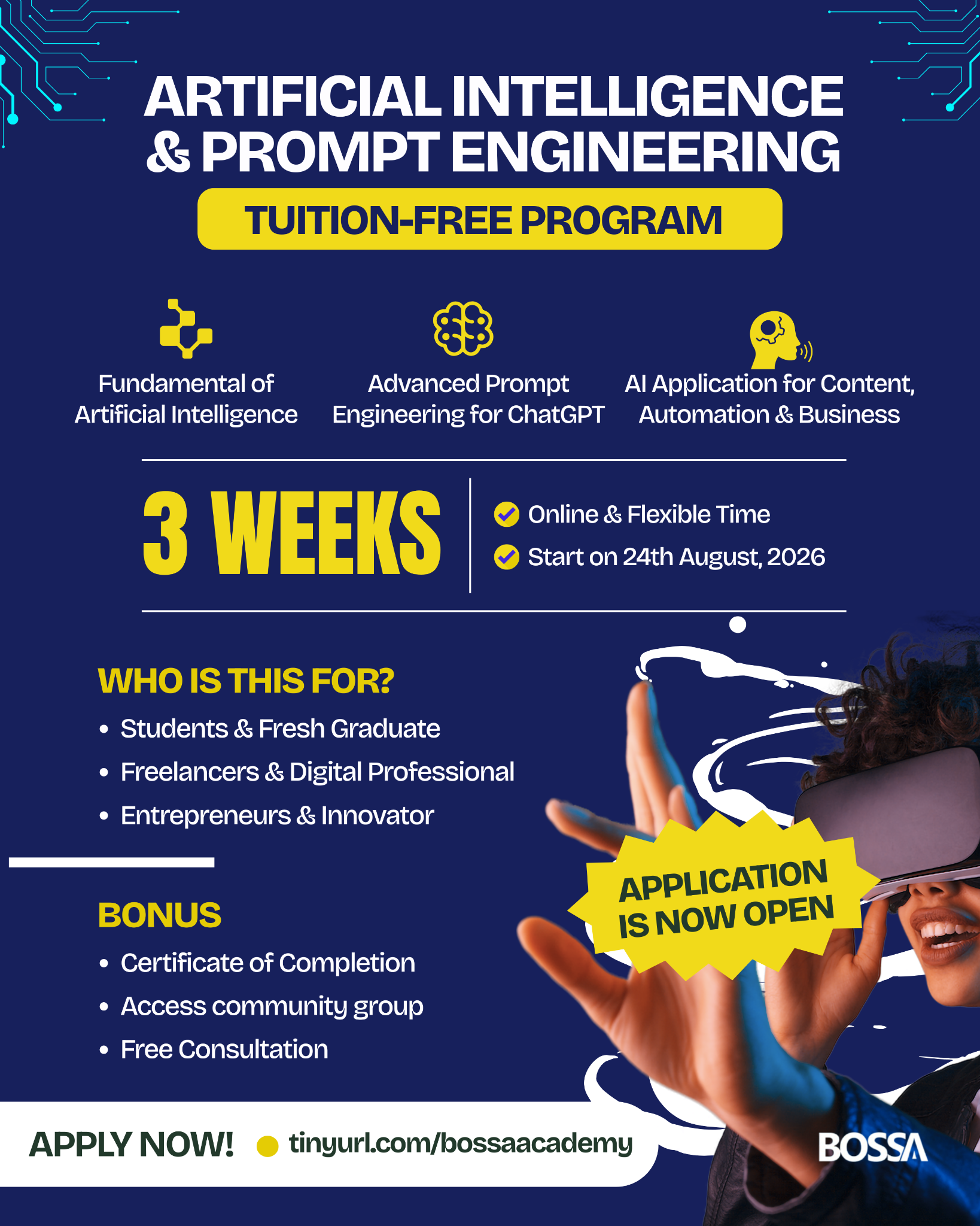 Betteroffservices Facebook ad: Bossa AI Tuition Free Program - Now Open
