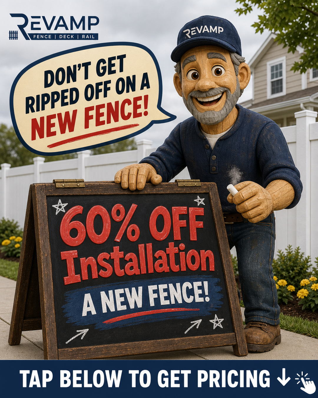 Revamp Fence & Deck Facebook ad: Save 60% On A New Fence Installation