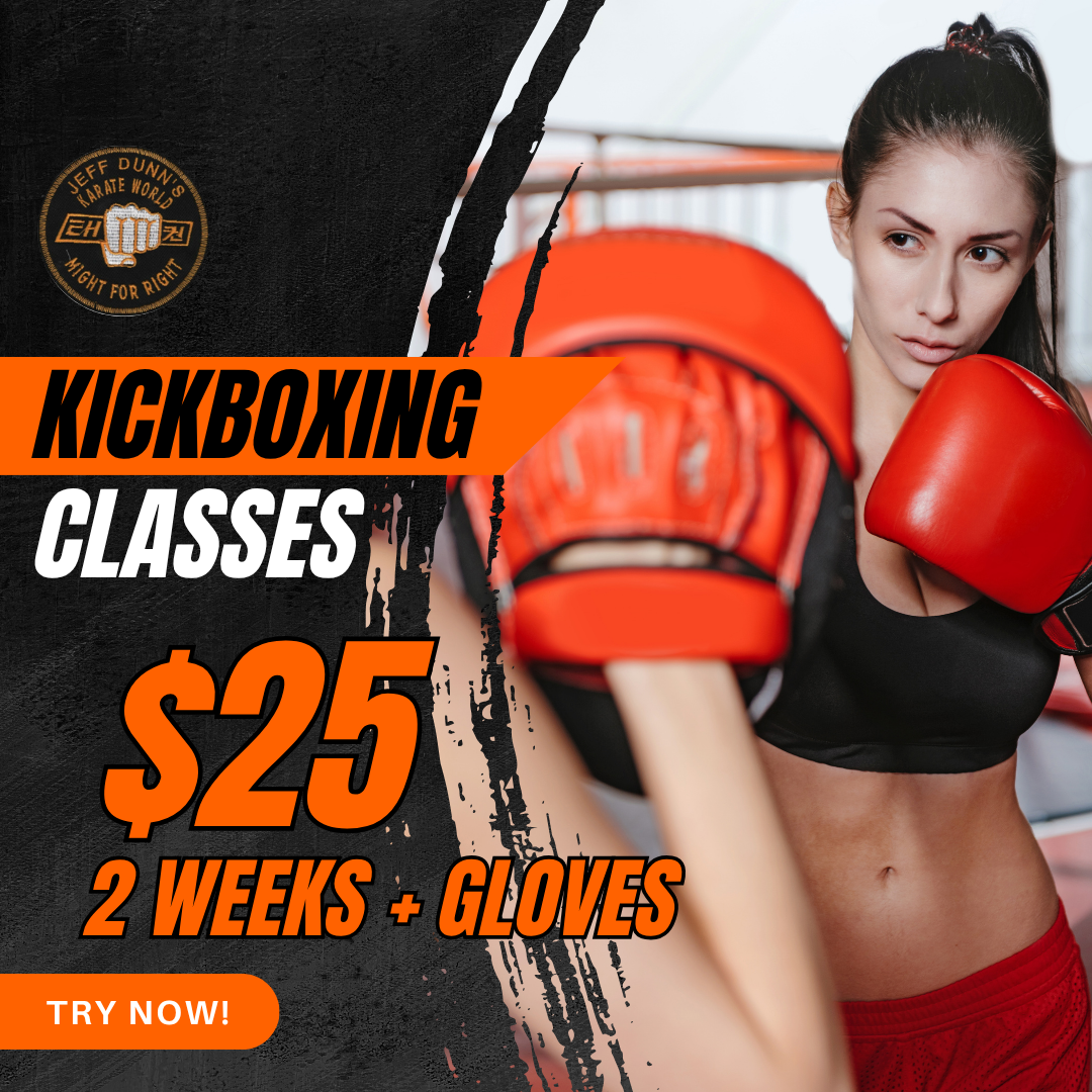 Karate World Kenilworth Facebook ad: Get Fit Fast, Kickboxing $25!