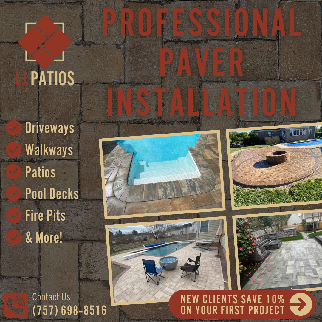 LJ Patios Company Facebook ad: 10% OFF Your First Patio or Pool Deck!
