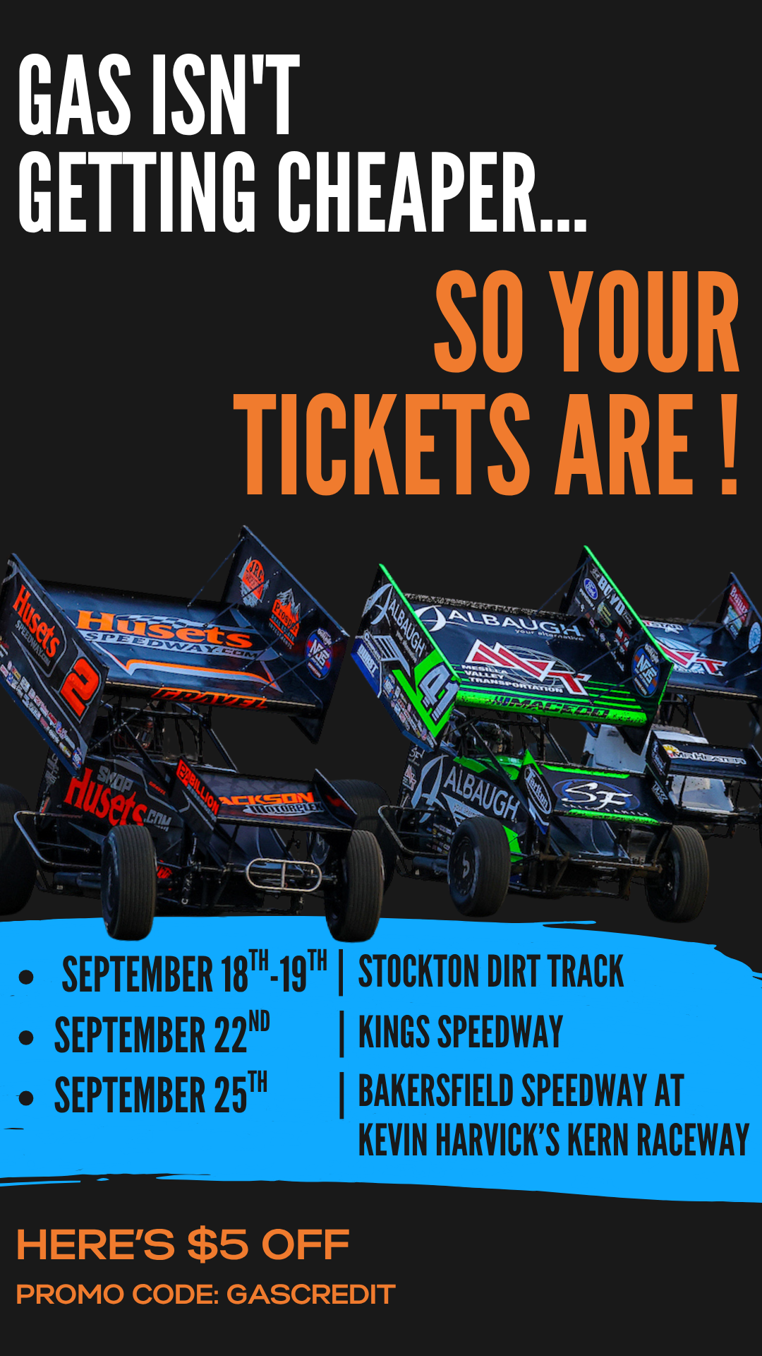 World of Outlaws Sprint Car Series Facebook ad: Gas Money AND A Race?!