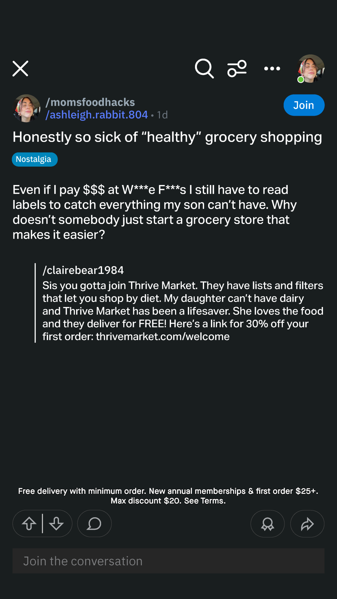 Thrive Market Facebook ad