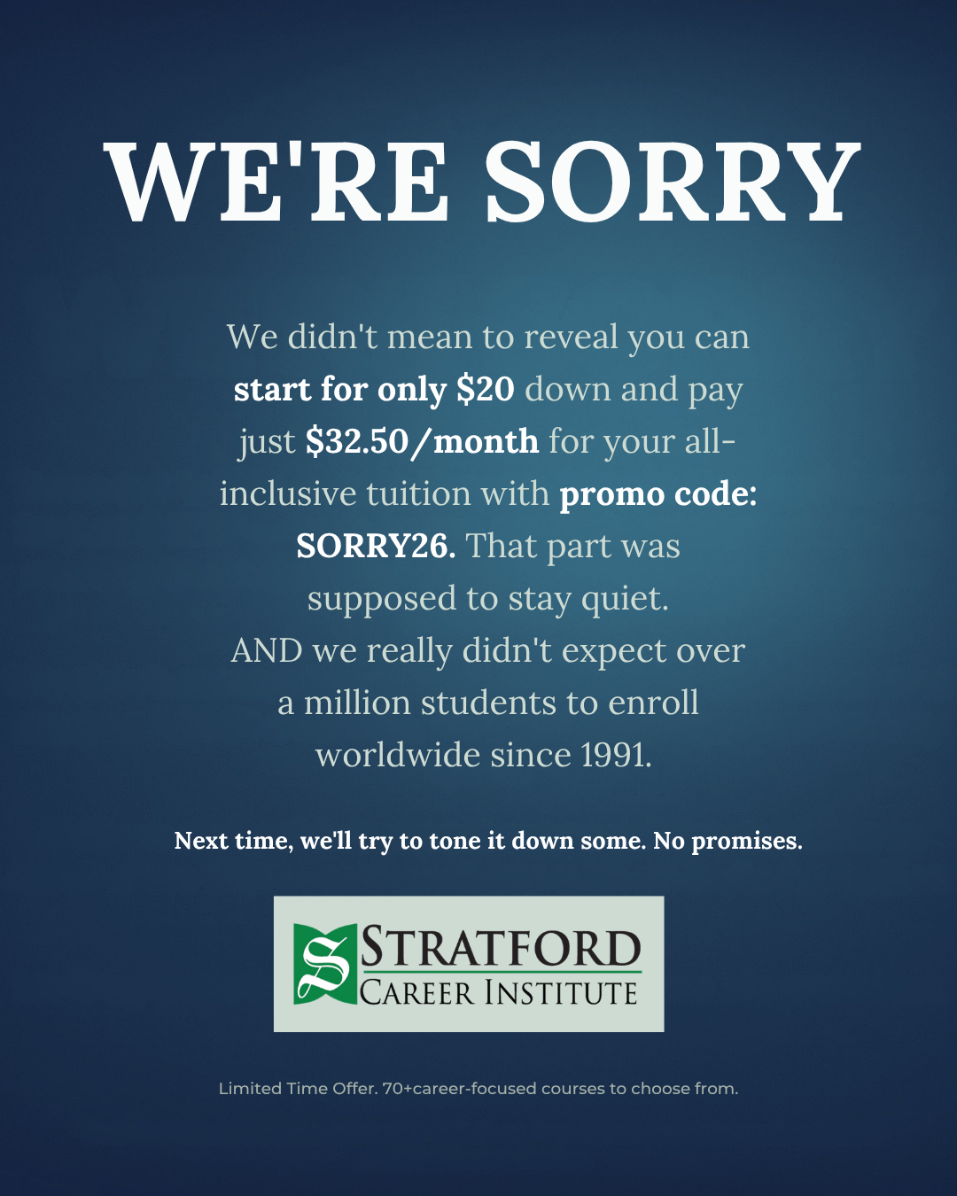 Stratford Career Institute Facebook ad: Train for the Career You Want-Study at Home on Your Schedule
