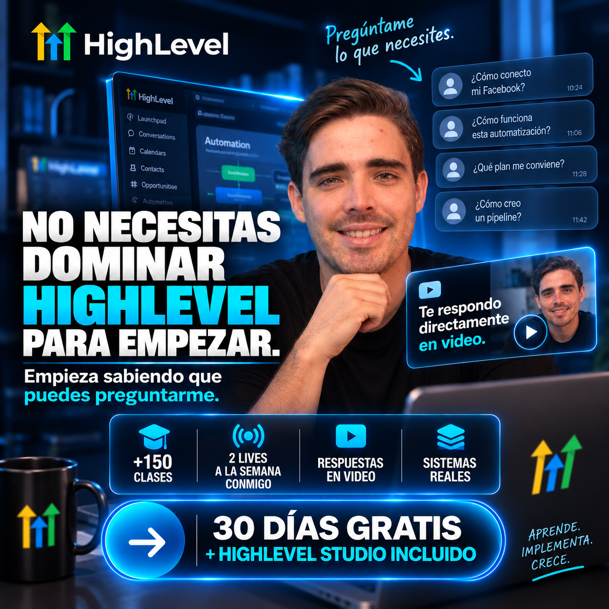 Oswaldo Aviles Facebook ad: 30 días gratis + HighLevel Studio