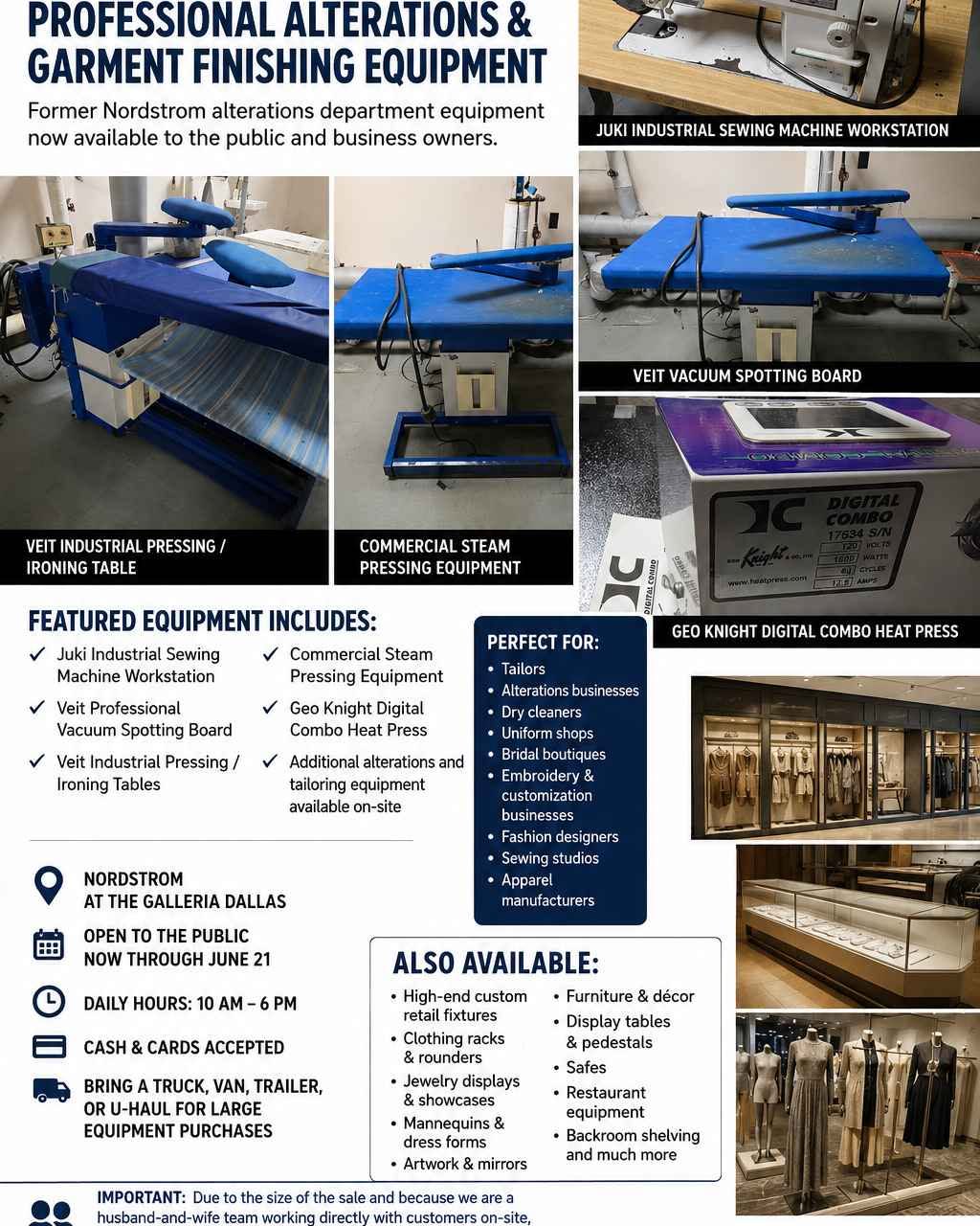 Jeanette Joseph Mentesana Facebook ad: Alterations Equipment at Nordstrom Dallas Fixture…