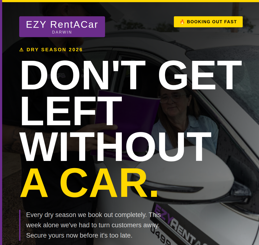 Ezy RentaCar Darwin Facebook ad: Don't Miss Out