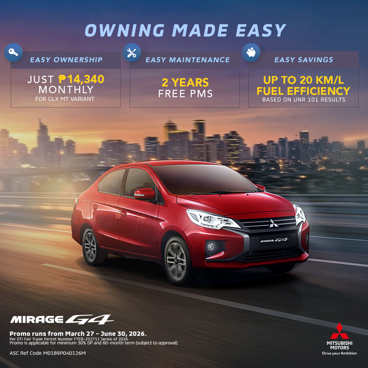 Mitsubishi Motors Philippines Facebook ad: Mirage G4 Free 2 Years PMS | Mitsubishi Motors Philippines