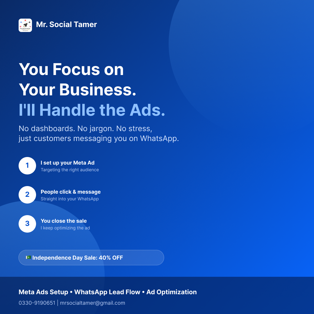 Mr. Social Tamer Facebook ad: You Run the Business. I Run the Ads.
