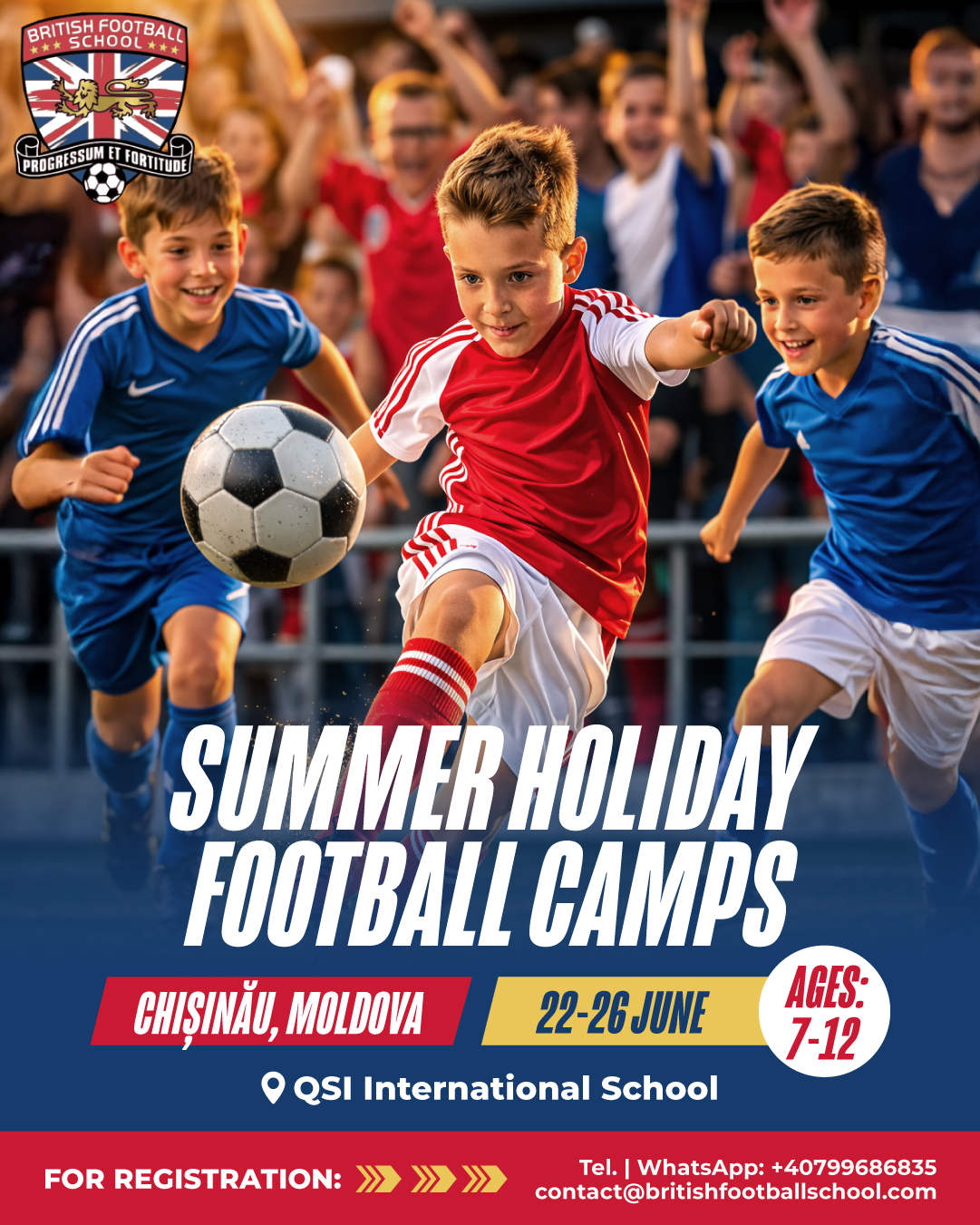 British Football School Facebook ad: Summer Holiday Football Camp in Chișinău