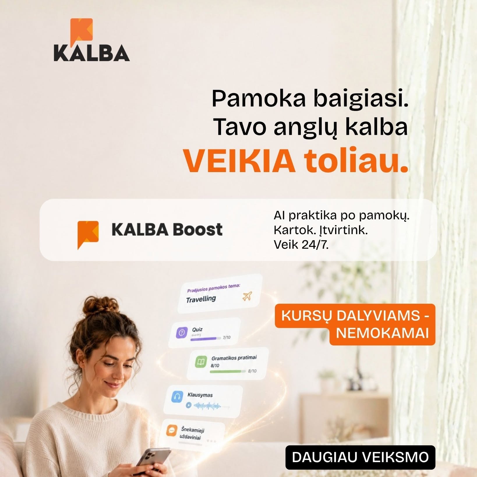 Kalba.Lt Facebook ad: Tavo anglų kalba VEIKIA 24/7