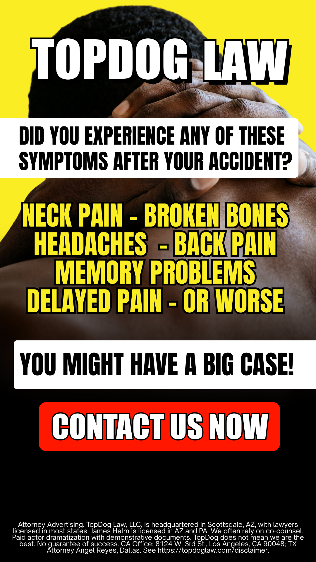 TopDog Law Facebook ad: Don't wait! See what your case is worth