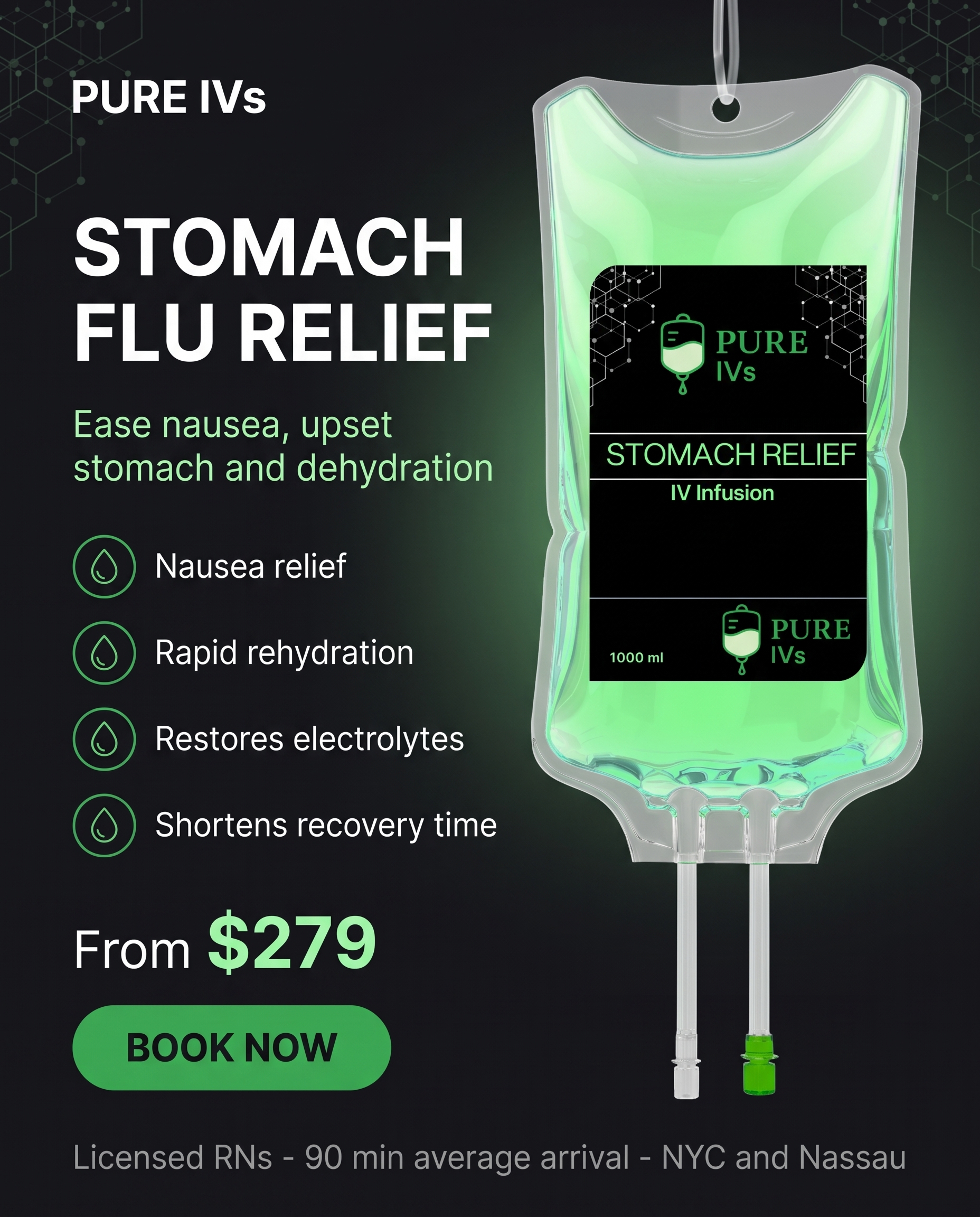 Pure Iv's Facebook ad: Stomach Flu Relief From $279