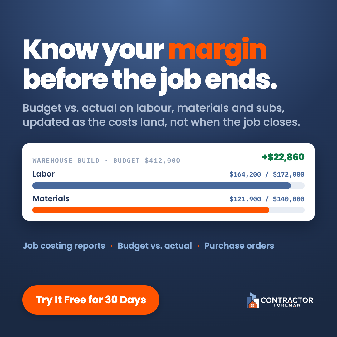 Contractor Foreman Facebook ad: Start Your 30-Day Free Trial.