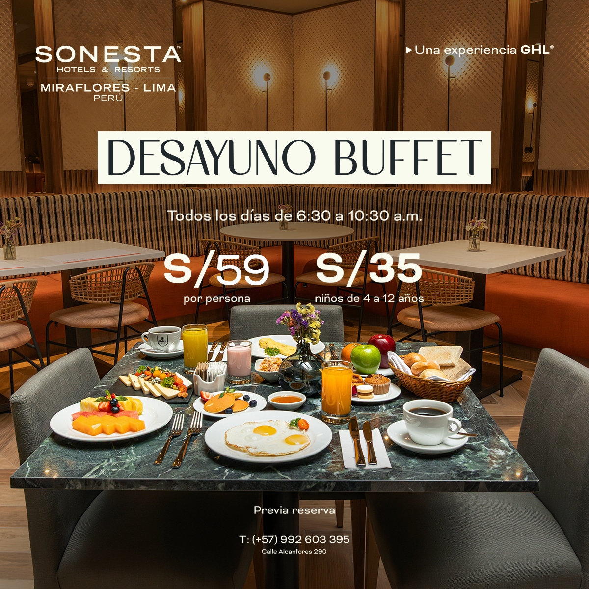 Sonesta Hotel Miraflores Facebook ad: Empieza el día sin prisas y con buen…