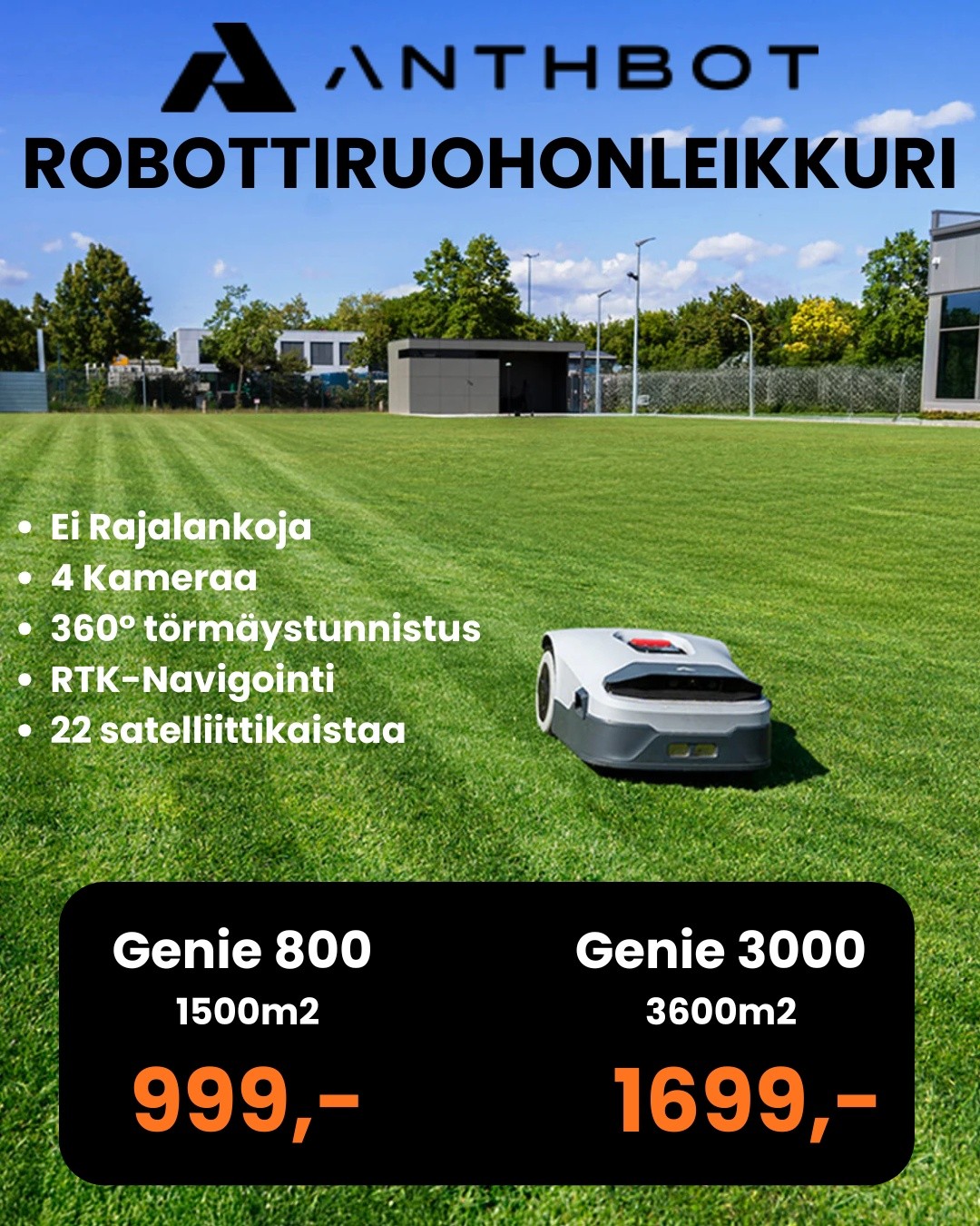 Raahen Ykköspalvelu Oy Facebook ad: Nyt meiltä robottiruohonleikkurit!