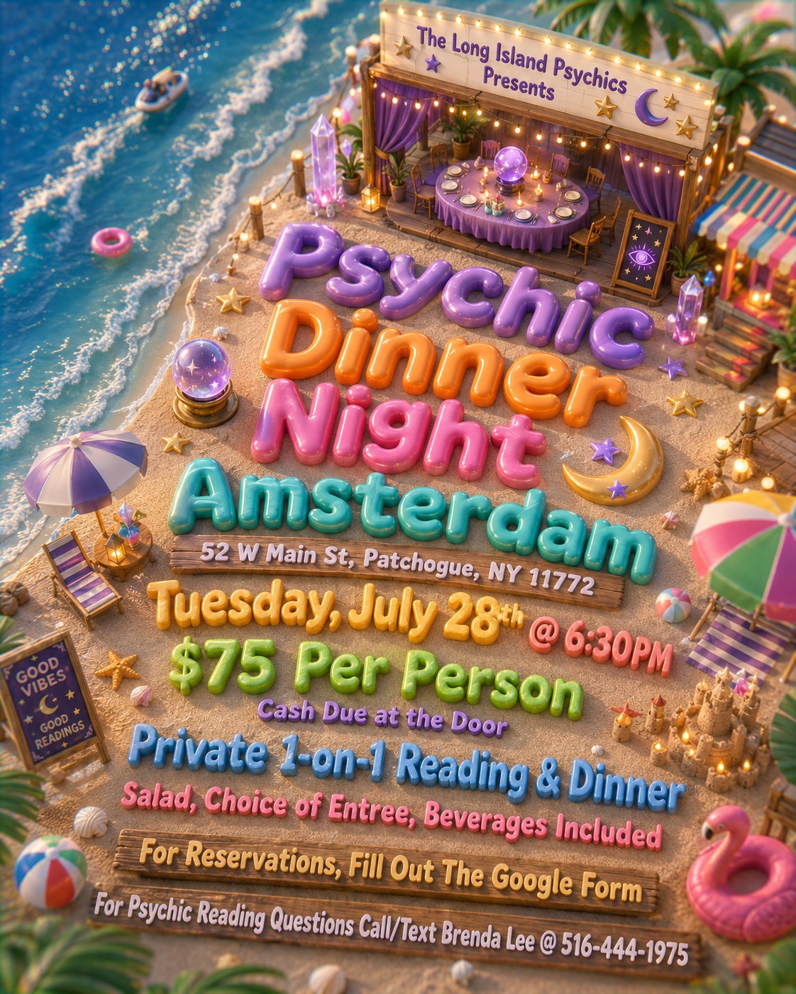 Brenda Lee & The Long Island Psychics Facebook ad: Psychic Dinner Night At Amsterdam