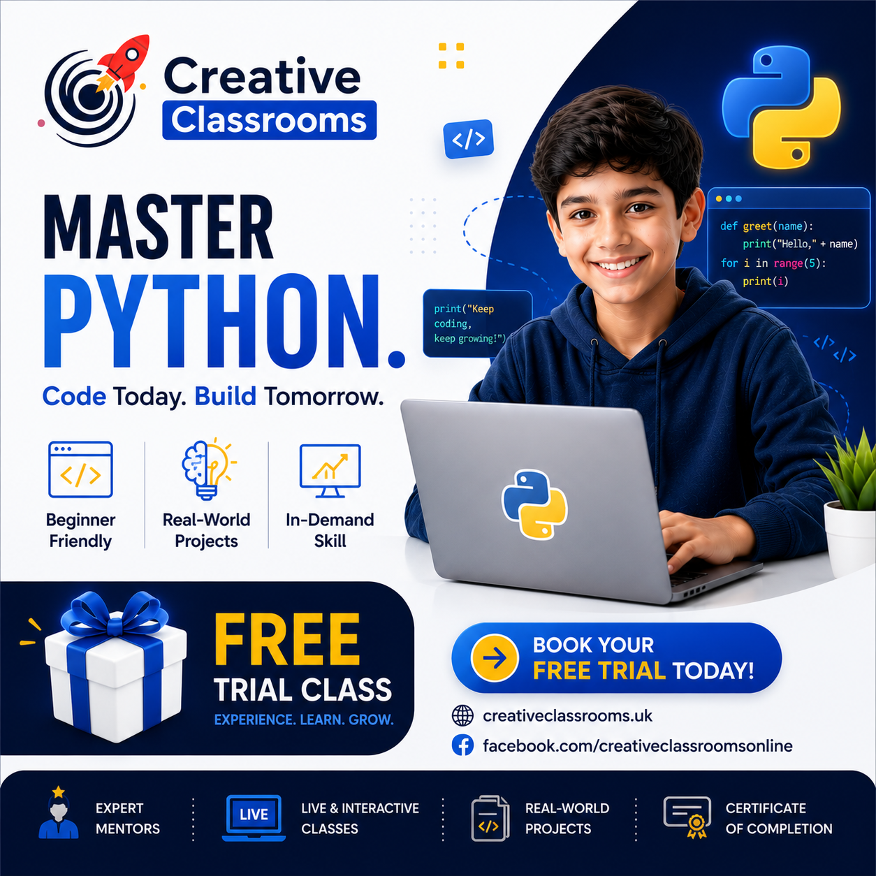 Creative Classrooms Facebook ad: Book Your Free Trial