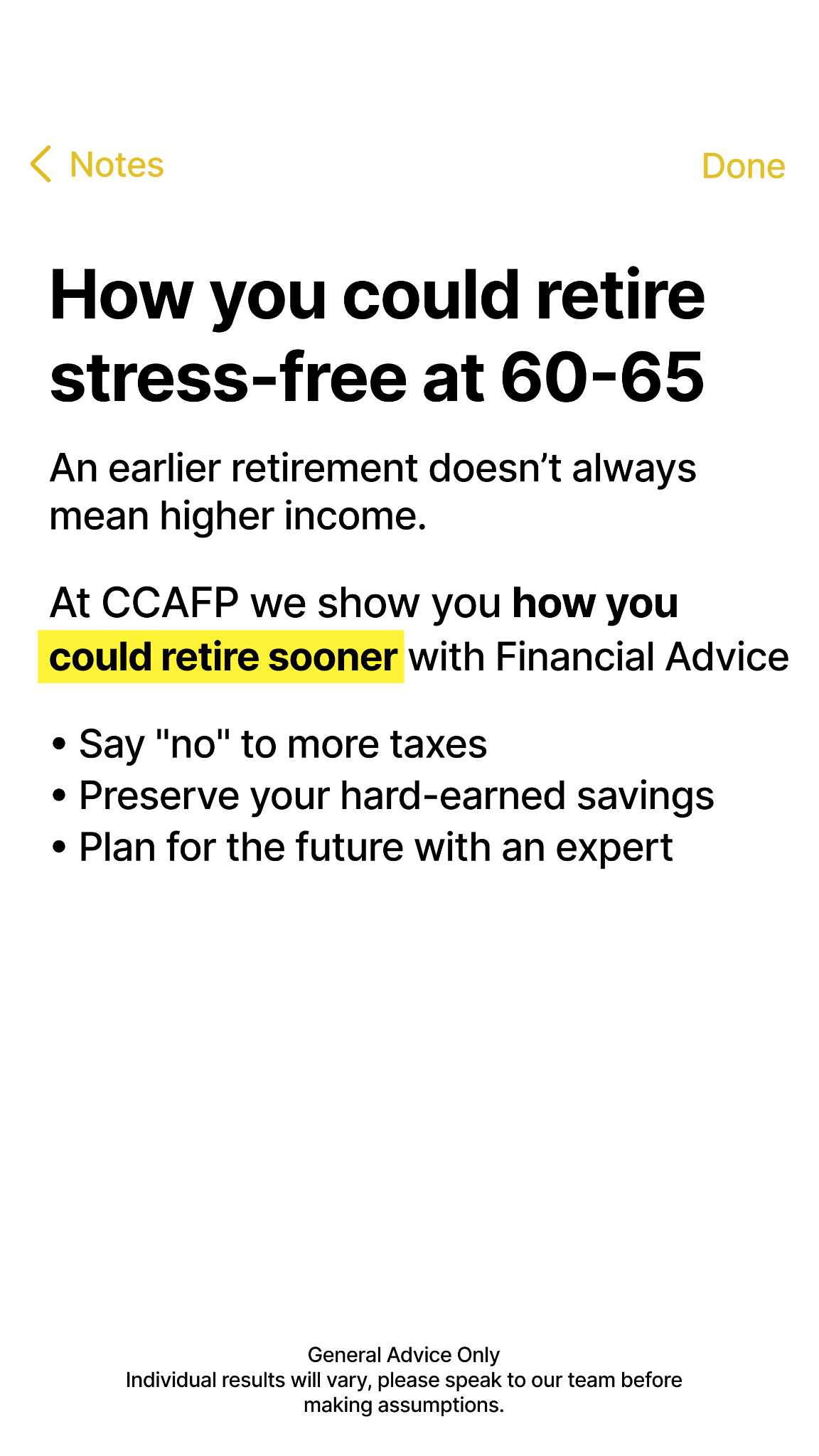 CCA Financial Planners Facebook ad from Aug 13, 2026