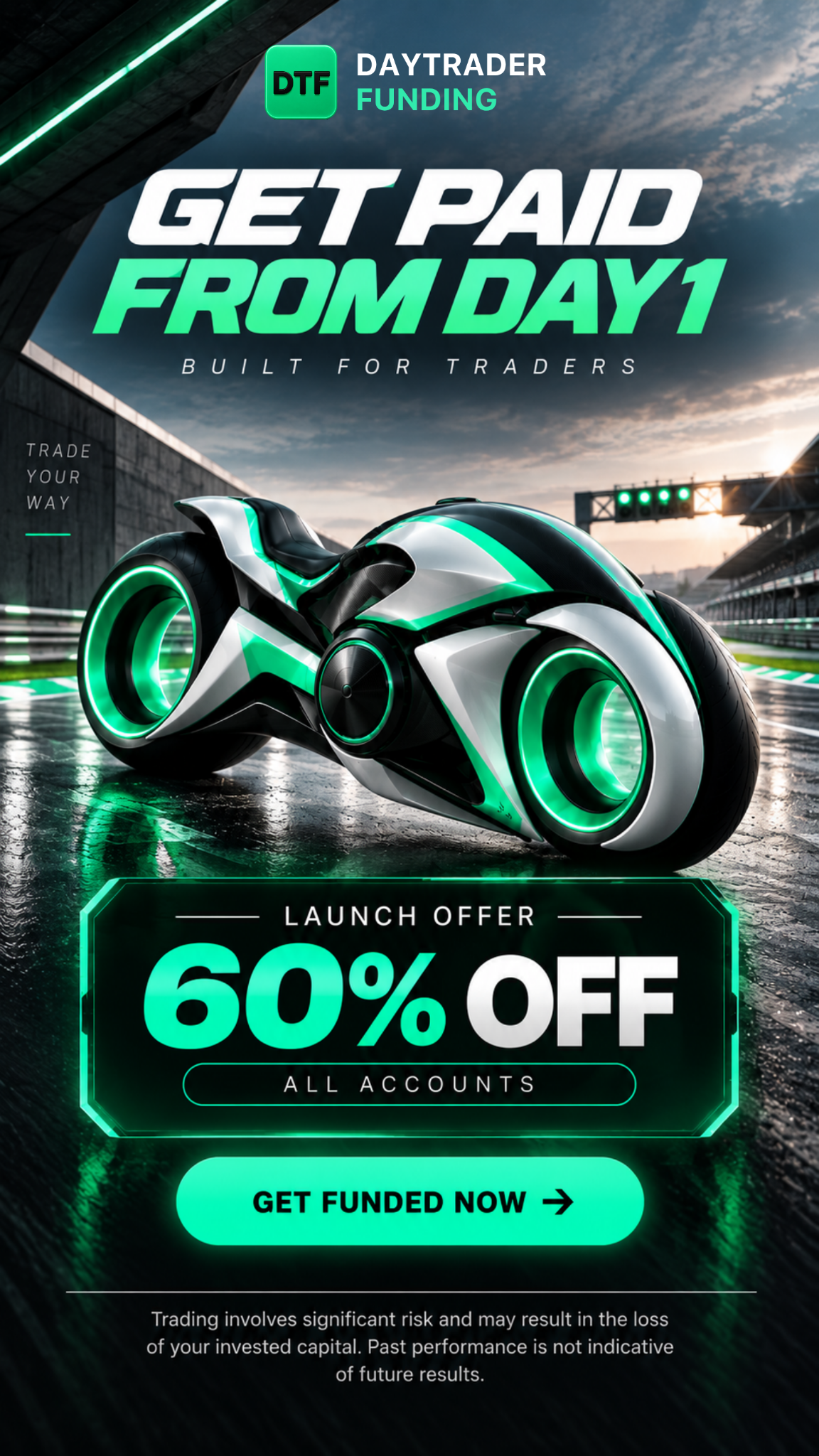 Daytraderfunding Facebook ad: Trade Without The Extra Restrictions