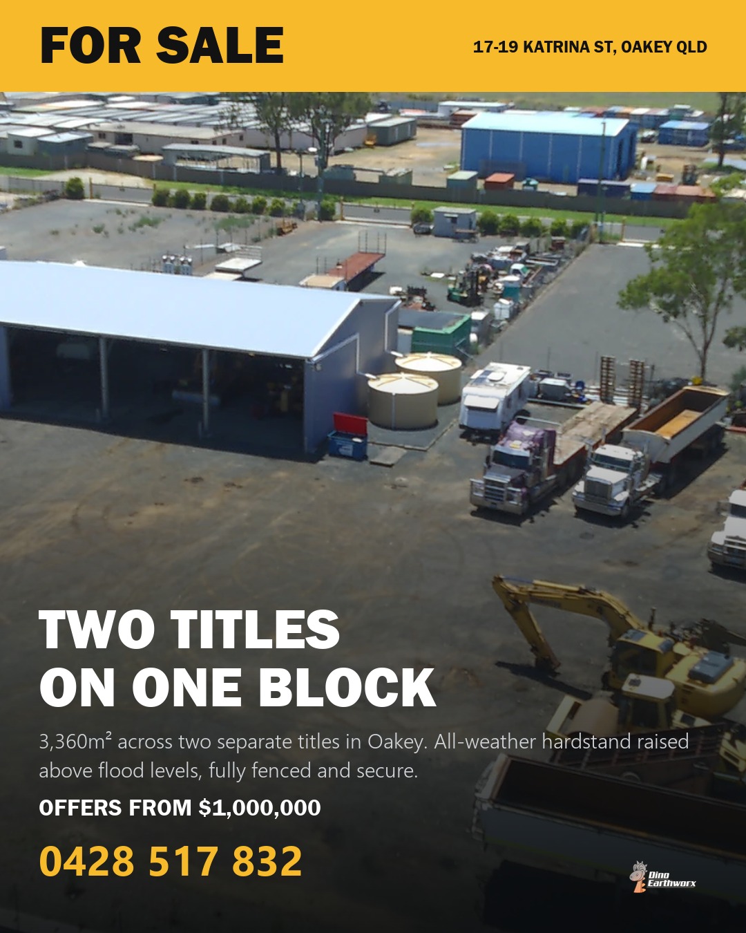 Dino Earthworks Facebook ad: Two separate titles on one block.