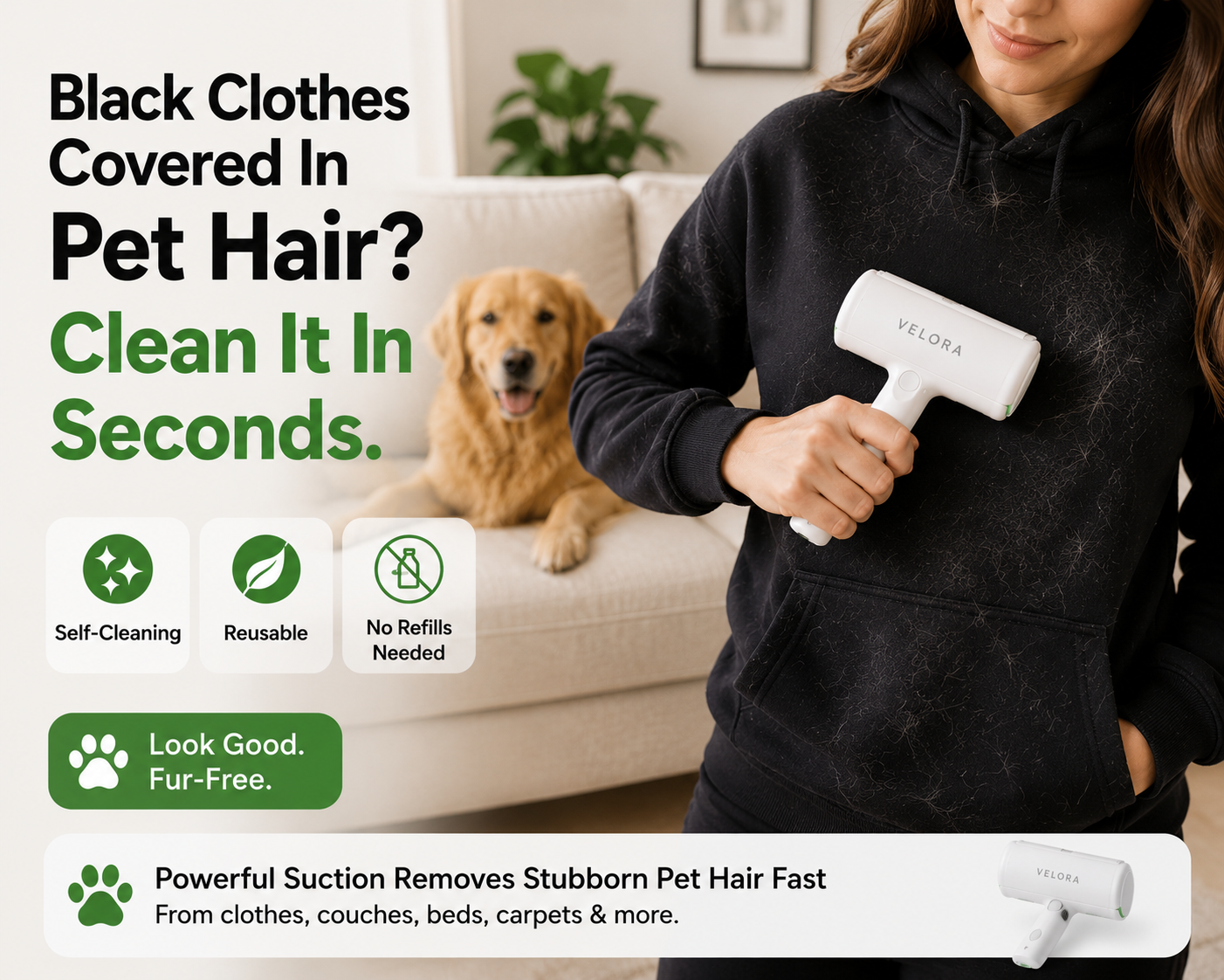 Nuiin Facebook ad: Remove Pet Hair In Seconds