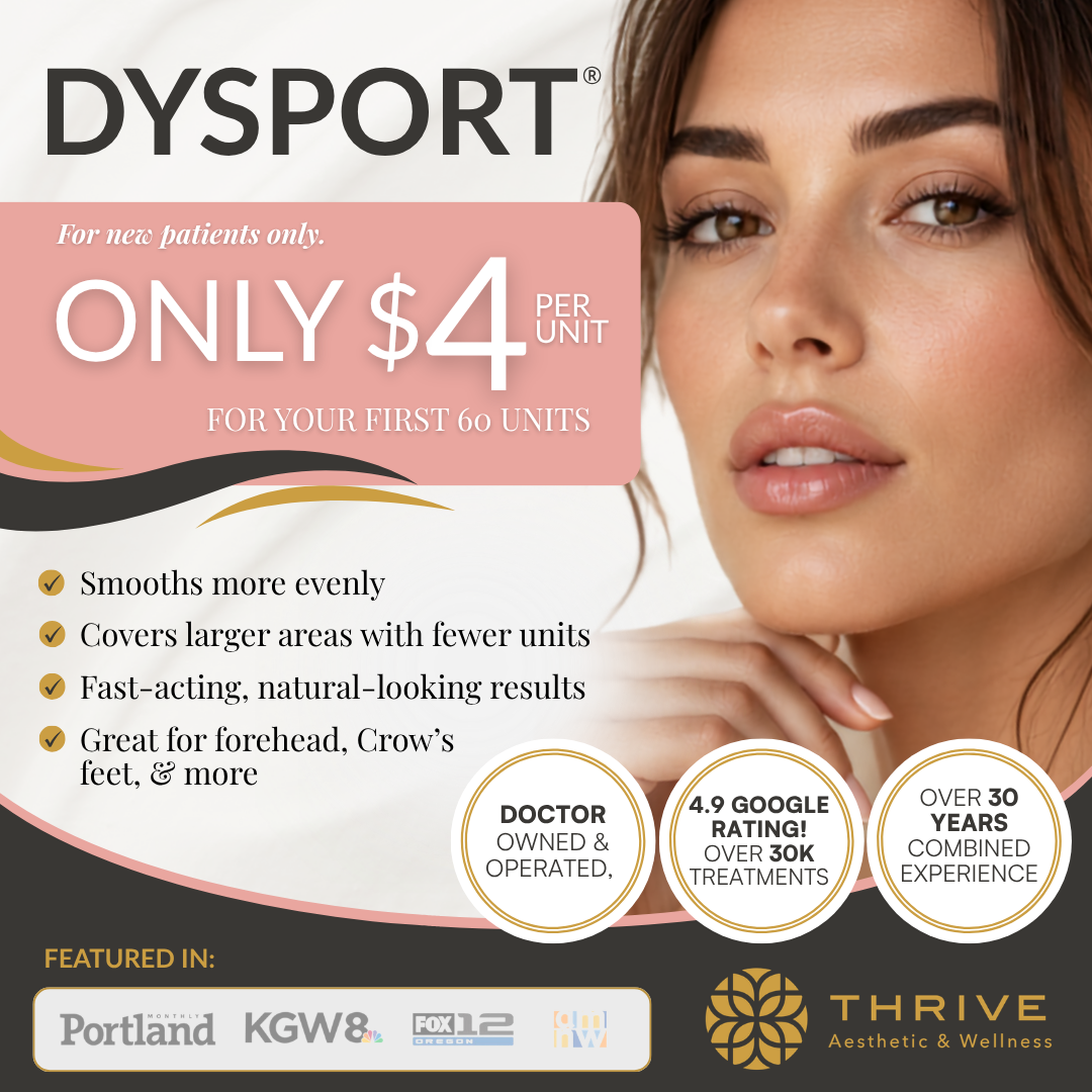 Thrive Aesthetic & Wellness Facebook ad: Dysport ONLY $4/Unit for Your First 60 Units