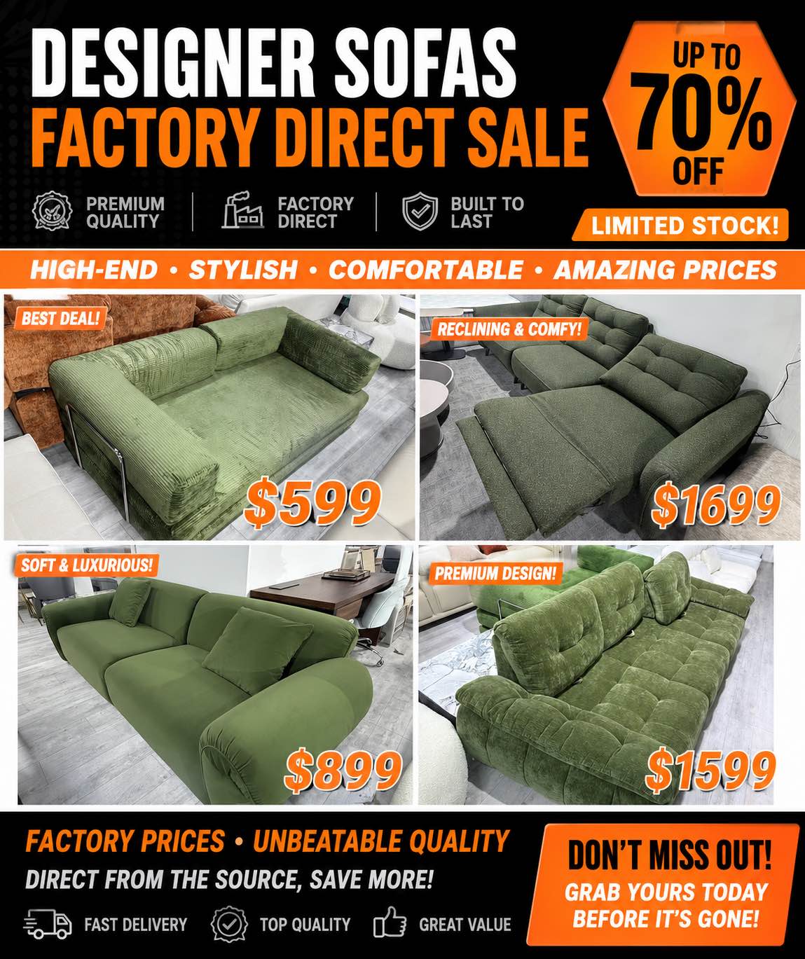 Jerry Teng Facebook ad: Factory Direct Sofa Clearance | DESIGNER SOFA SALE |…