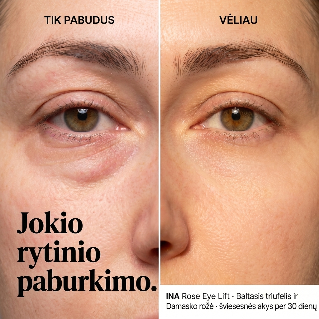 InaEssentials.lt - Šeimos Organinė Kosmetika Facebook ad: Patinusios akys rytais? Vis mažiau.