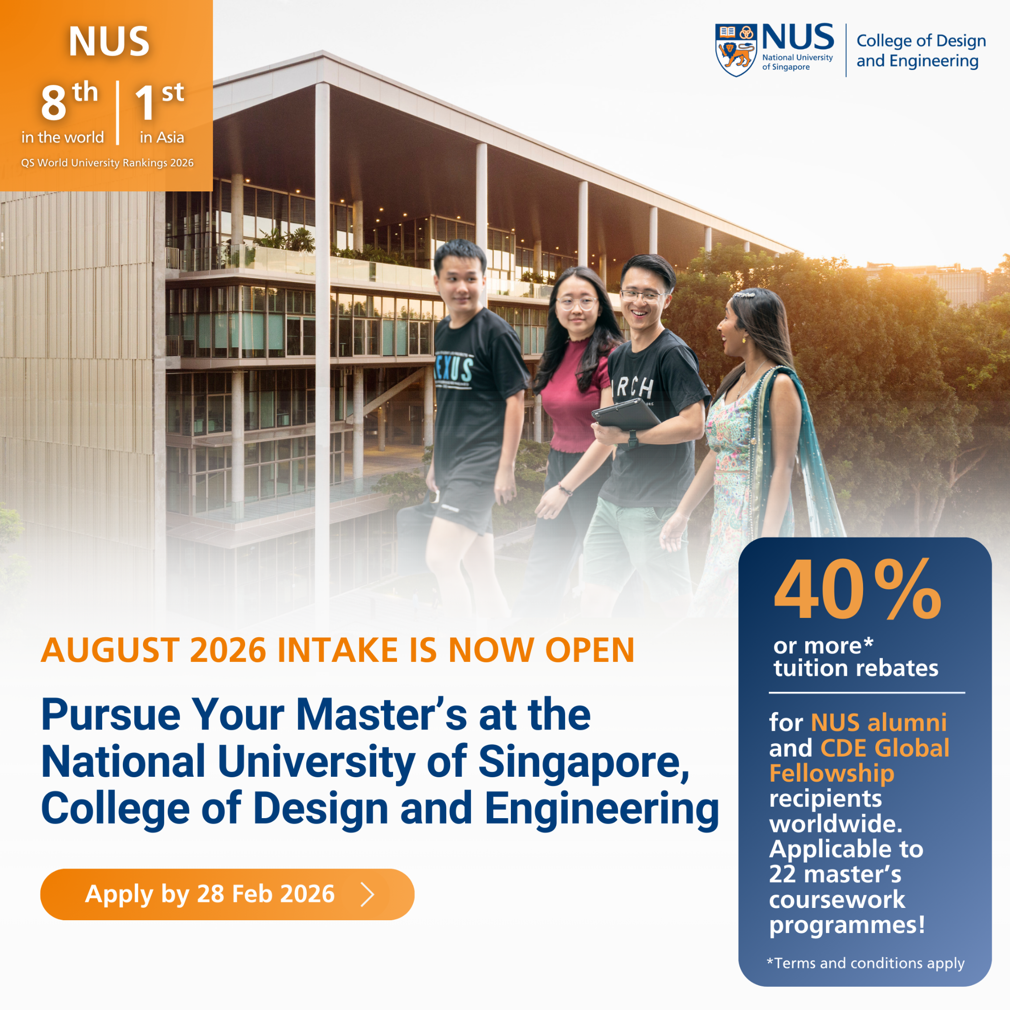 NUS College of Design and Engineering Facebook ad: Advance your career with a master's programme at…
