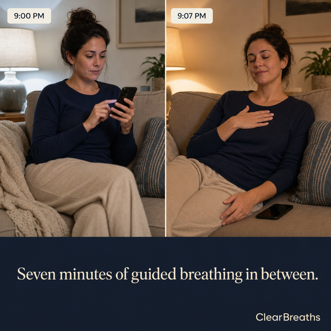 ClearBreaths Facebook ad: 7 minutes to total calm