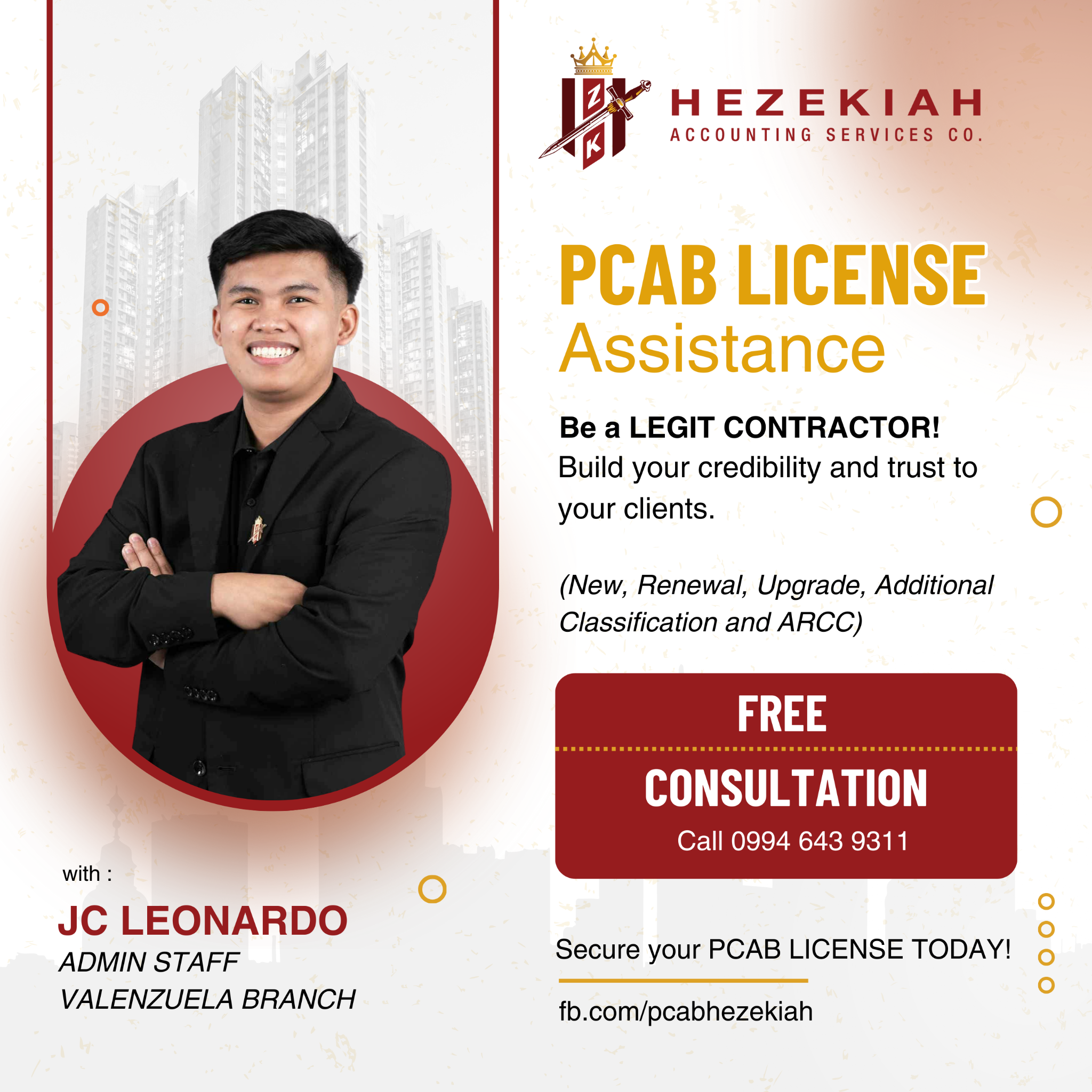 PCAB Assistance by Hezekiah Facebook ad: SECURE PCAB LICENSE TODAY!