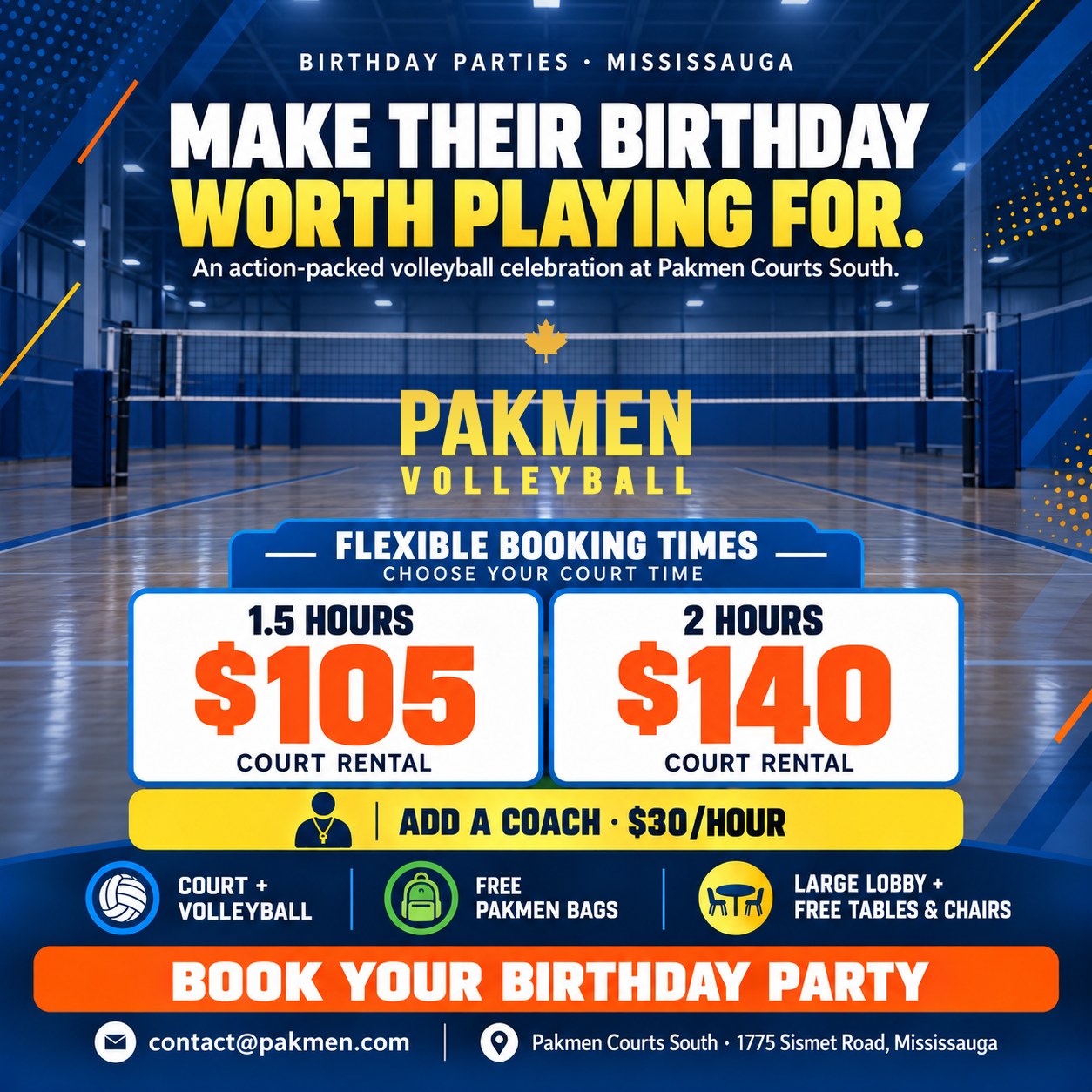 Pakmen Volleyball Club Facebook ad: Birthday Rentals