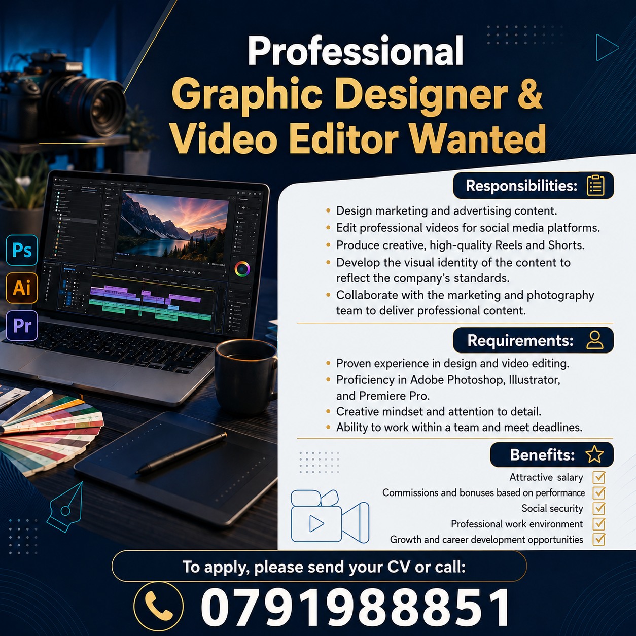 KDD Jobs Facebook ad: Professional Graphic Designer & Video Editor Wanted