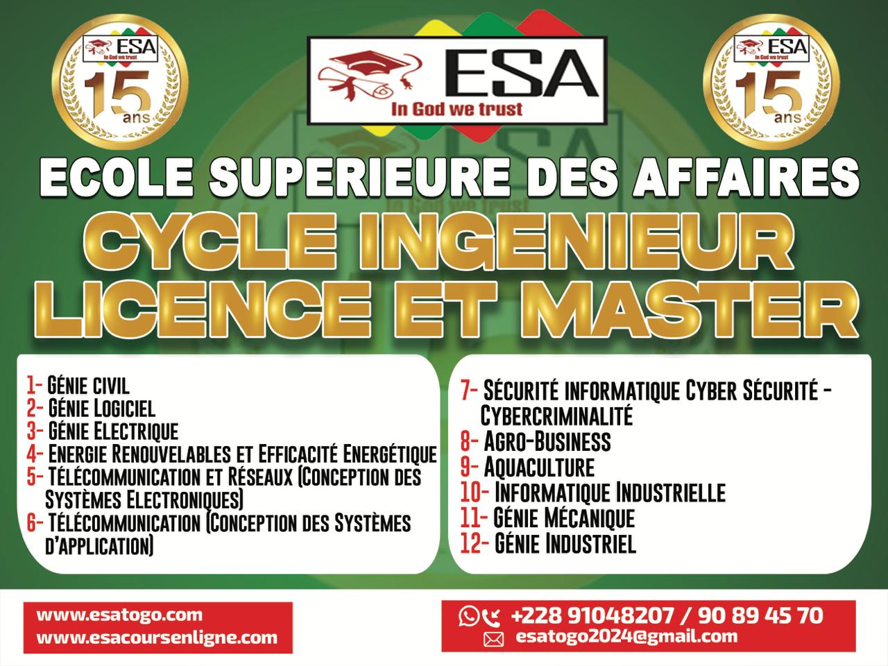 ESA TOGO Officiel Facebook ad: OPTEZ POUR L’EXCELLENCE ET CONSTRUISEZ VOTRE AVENIR!