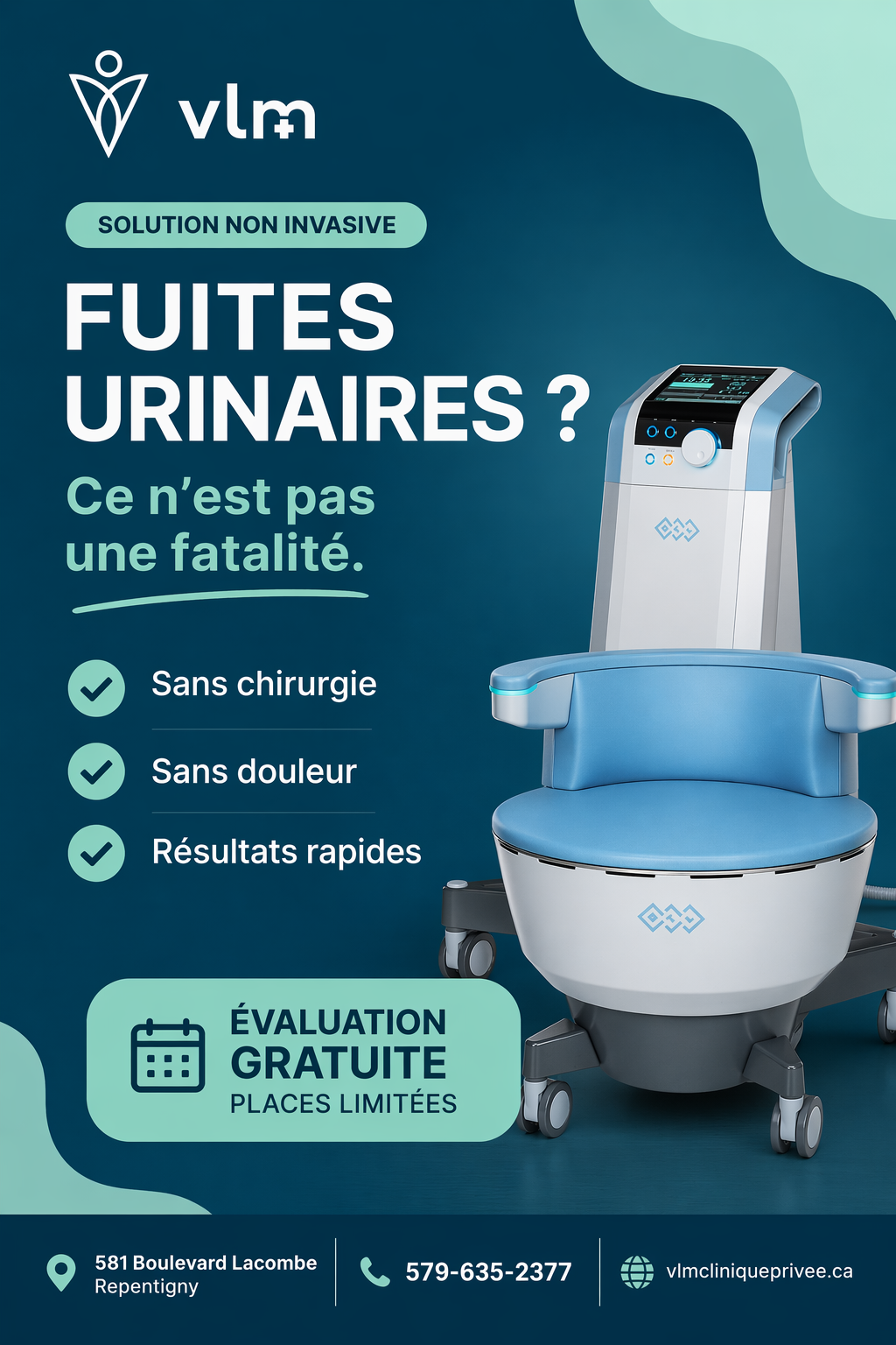 VLM Clinique Familiale Privée Facebook ad: Fuites urinaires?