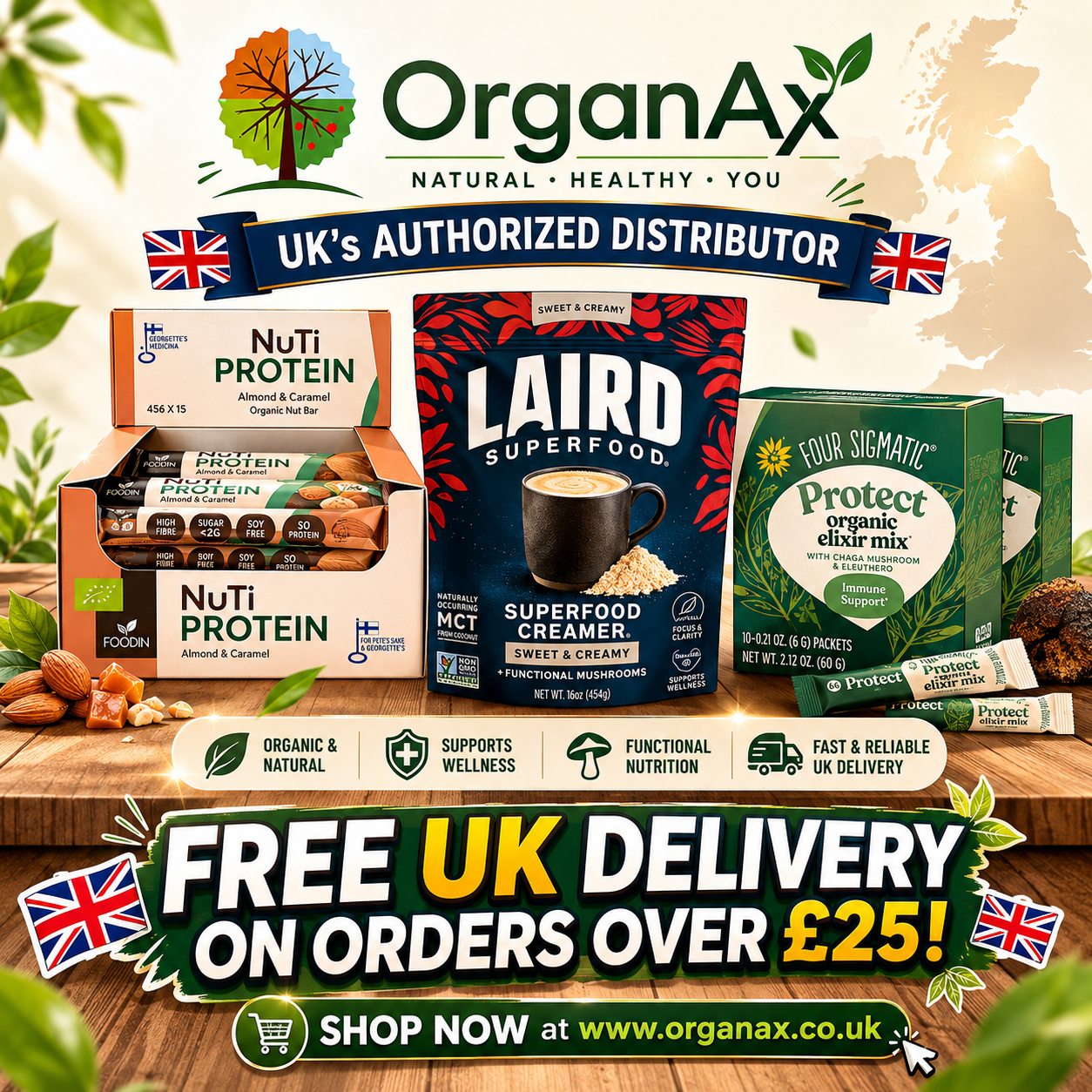 Organax UK Facebook ad: Premium Organic Wellness Delivered Across The UK