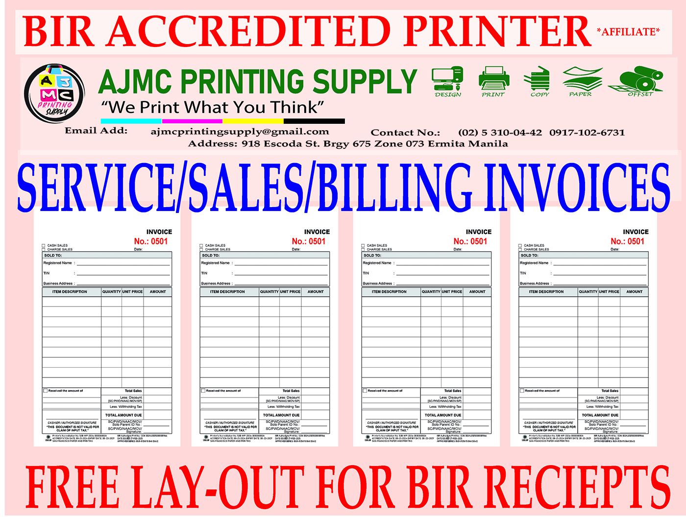 Ajmc Printing Supply Facebook ad: BIR RECEIPT PRINTING / INVOICE BOOKLET PRINTING IN…
