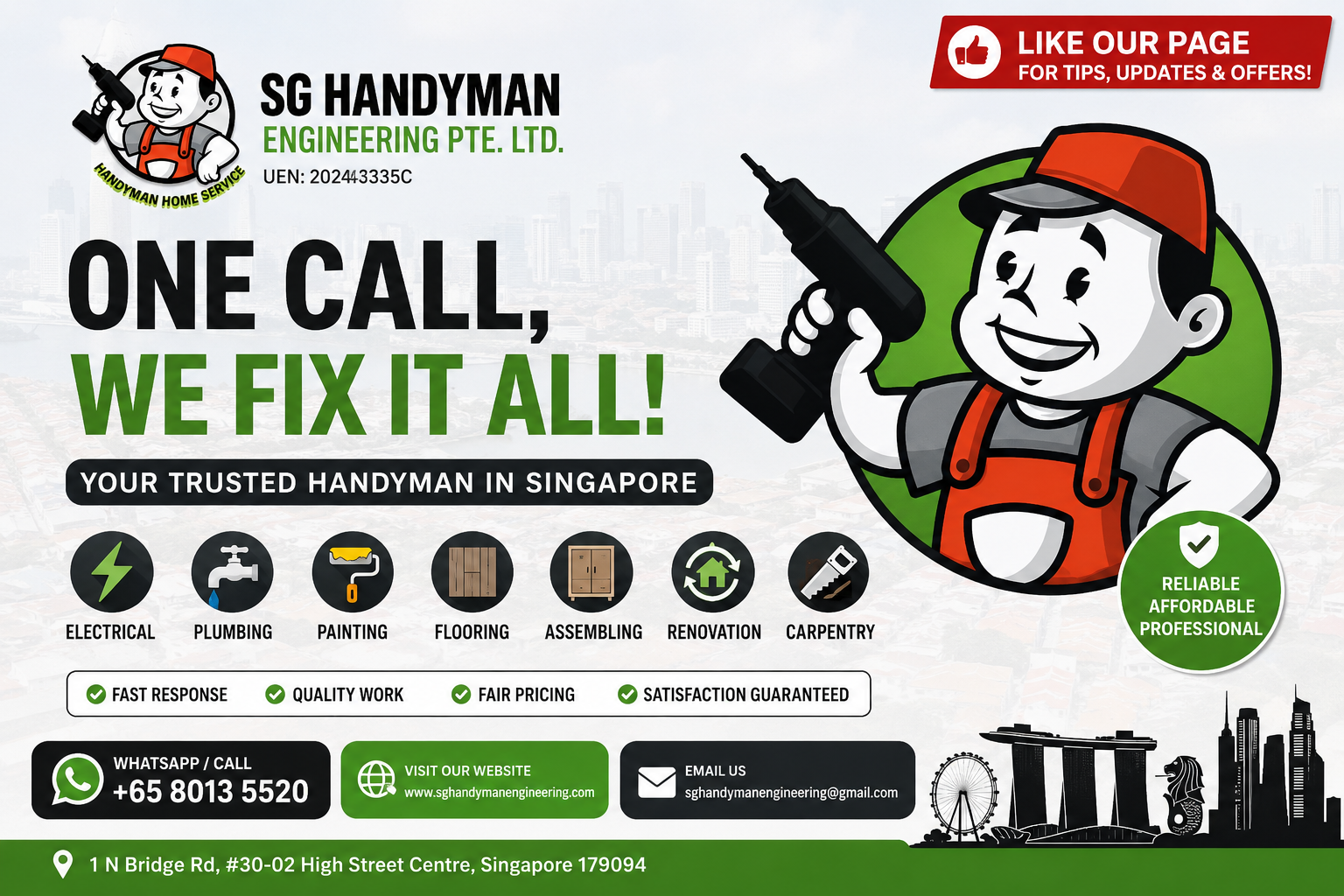SG Handyman Engineering Facebook ad: Looking for a reliable handyman in Singapore?